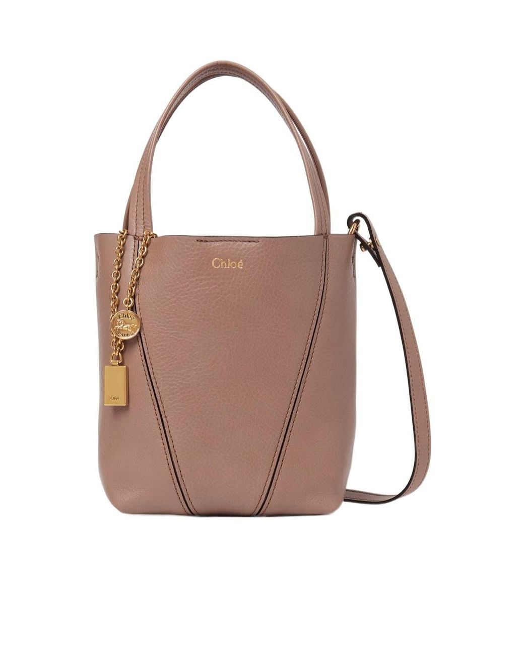 Chloé Brown Chloé Spin Logo Printed Small Top Handle Bag