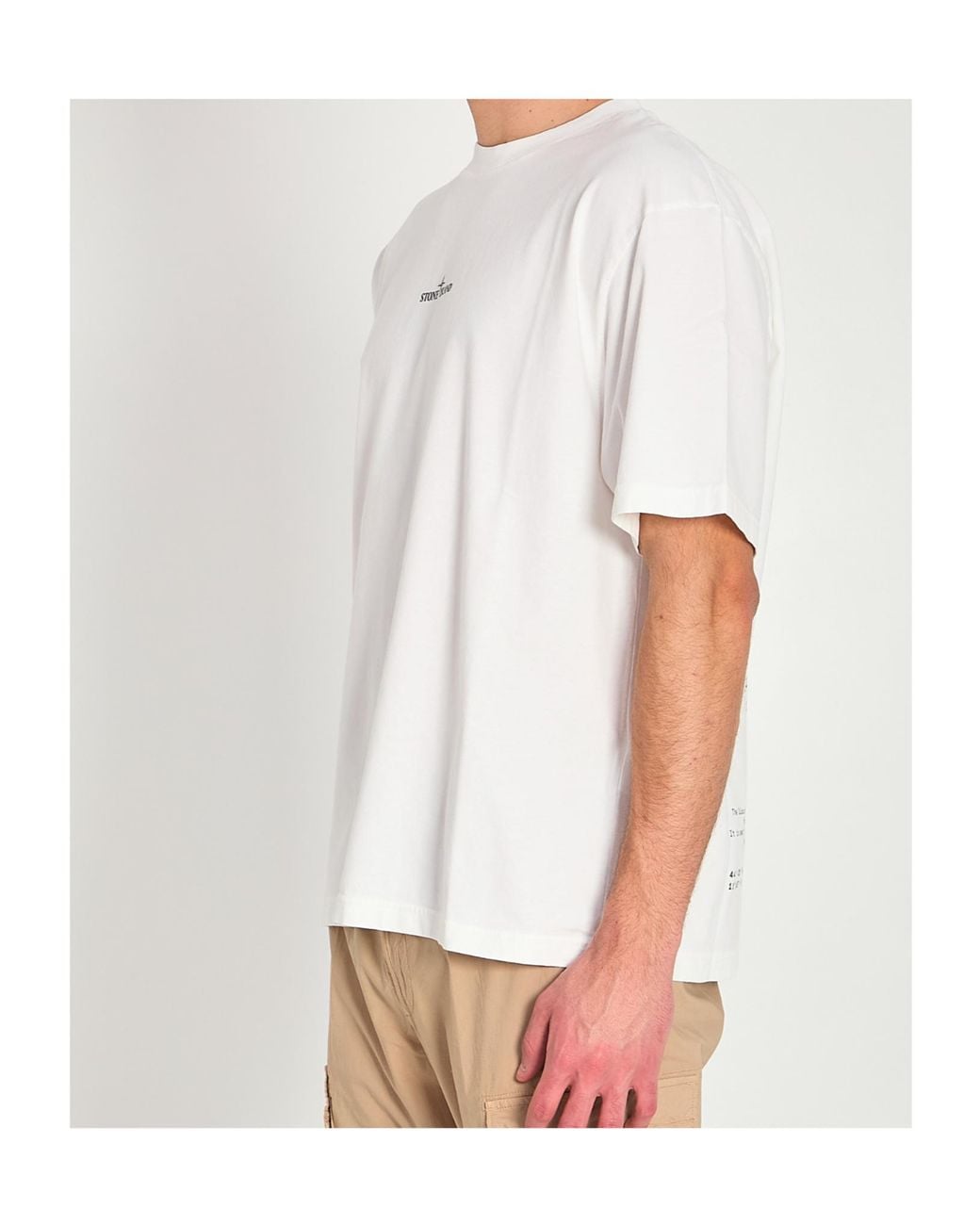 Stone Island White Logo Printed Crewneck T-Shirt for men
