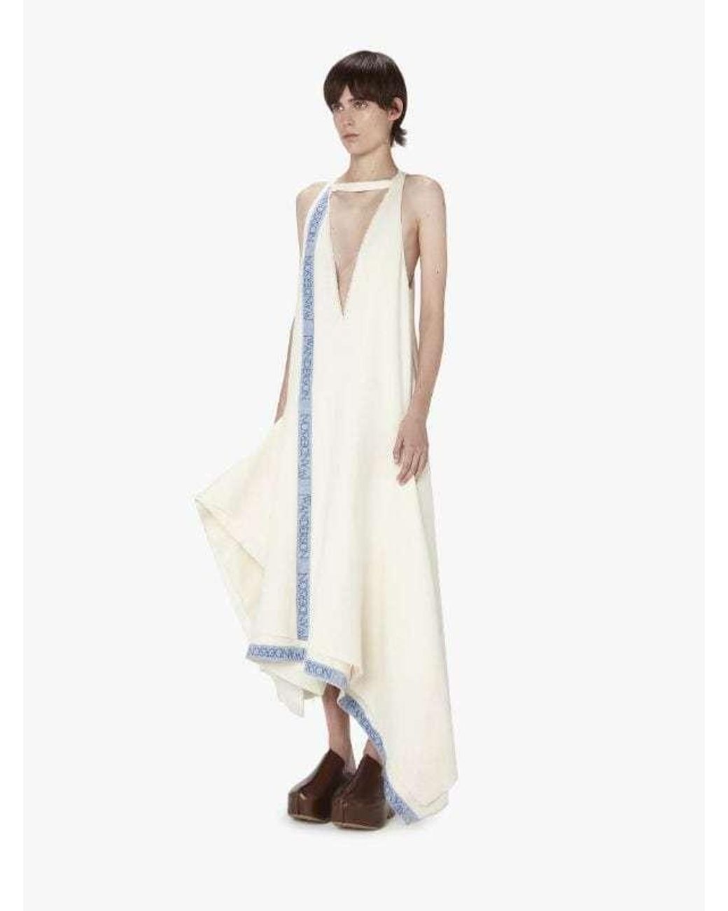 J.W. Anderson White Jw Anderson Logo Trim V-Neck Dress