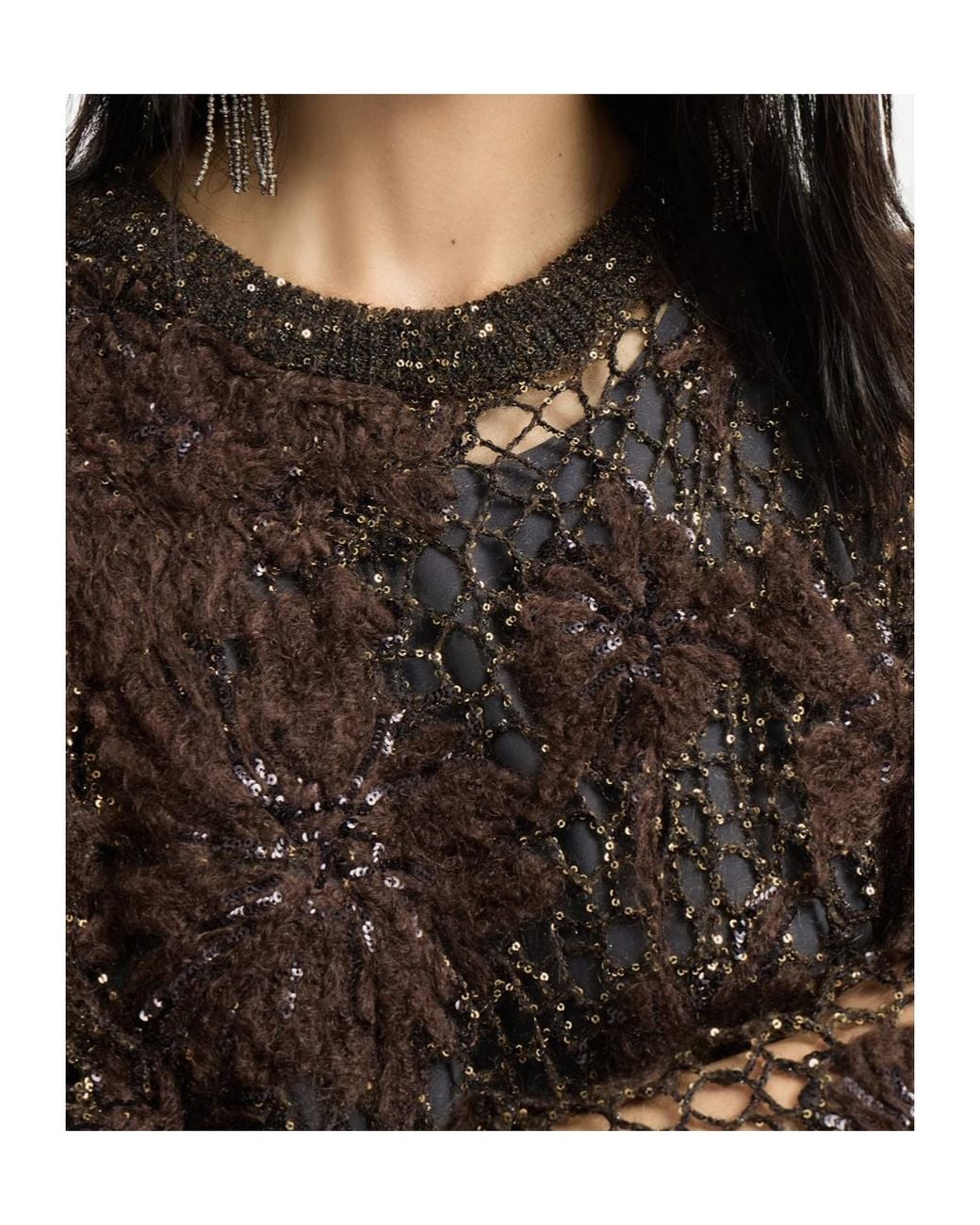 Brunello Cucinelli Brown Whispering Bloom Embroidery Knit Dress