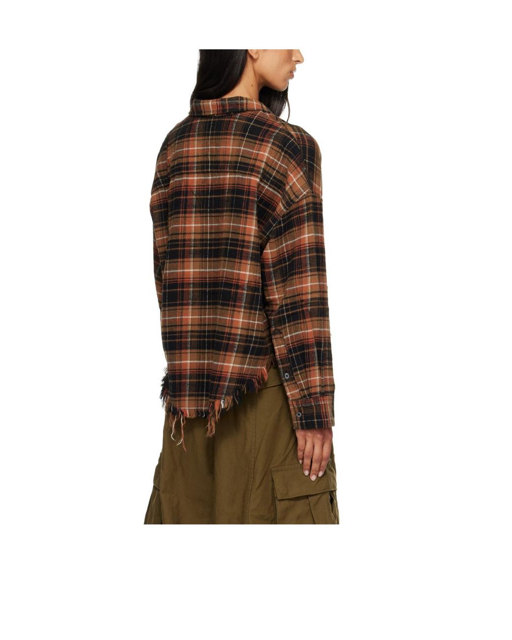 R13 Brown Frayed-Hem Shirt