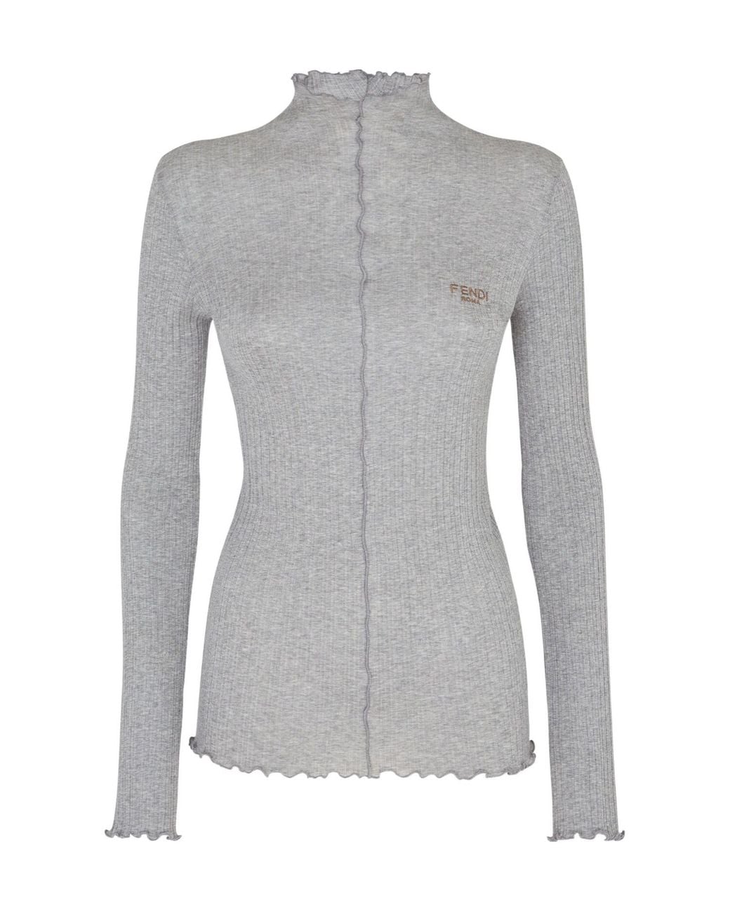 Fendi Gray Mock Neck Knitted Jumper