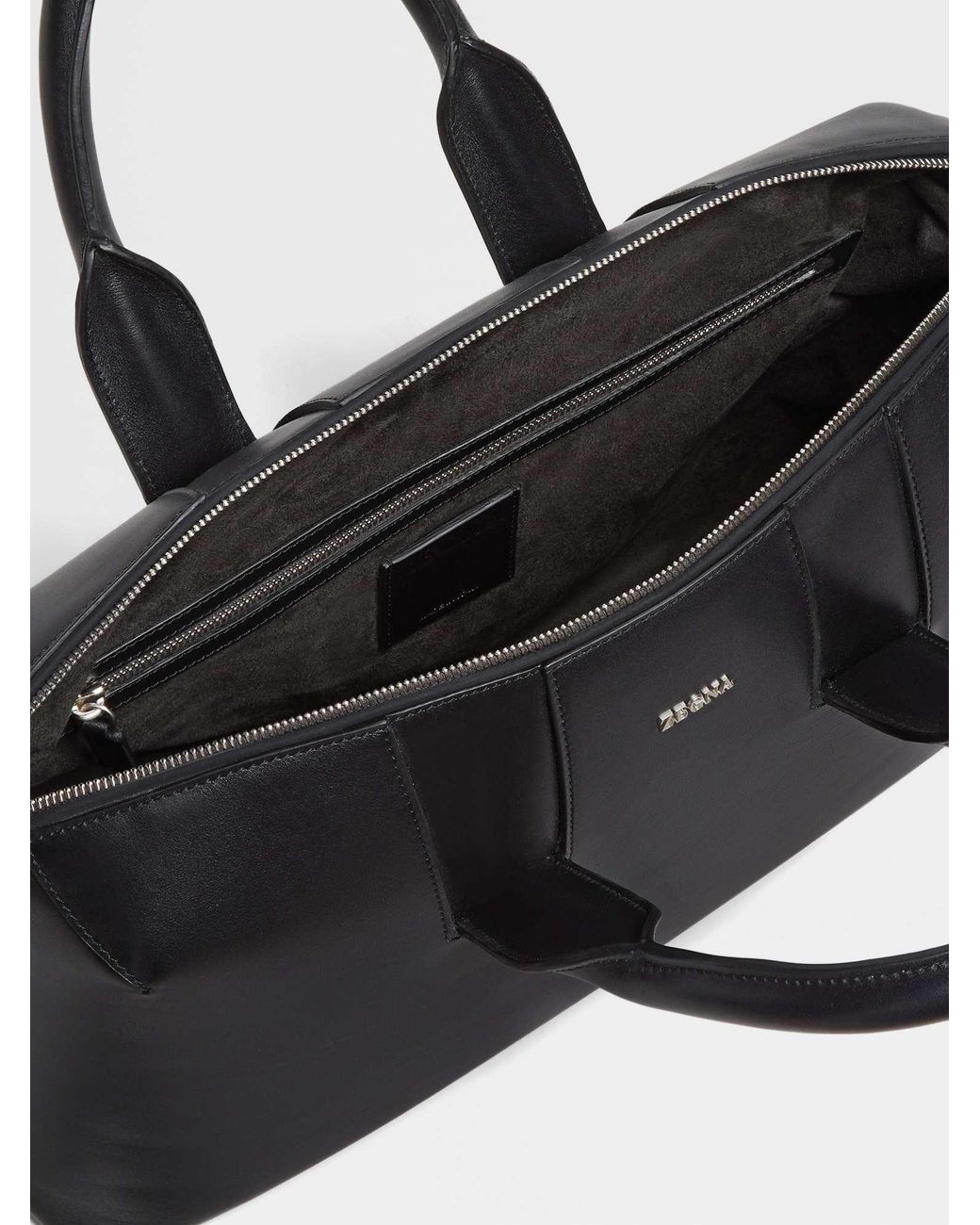 Zegna Black Logo Detailed Top Handle Briefcase for men
