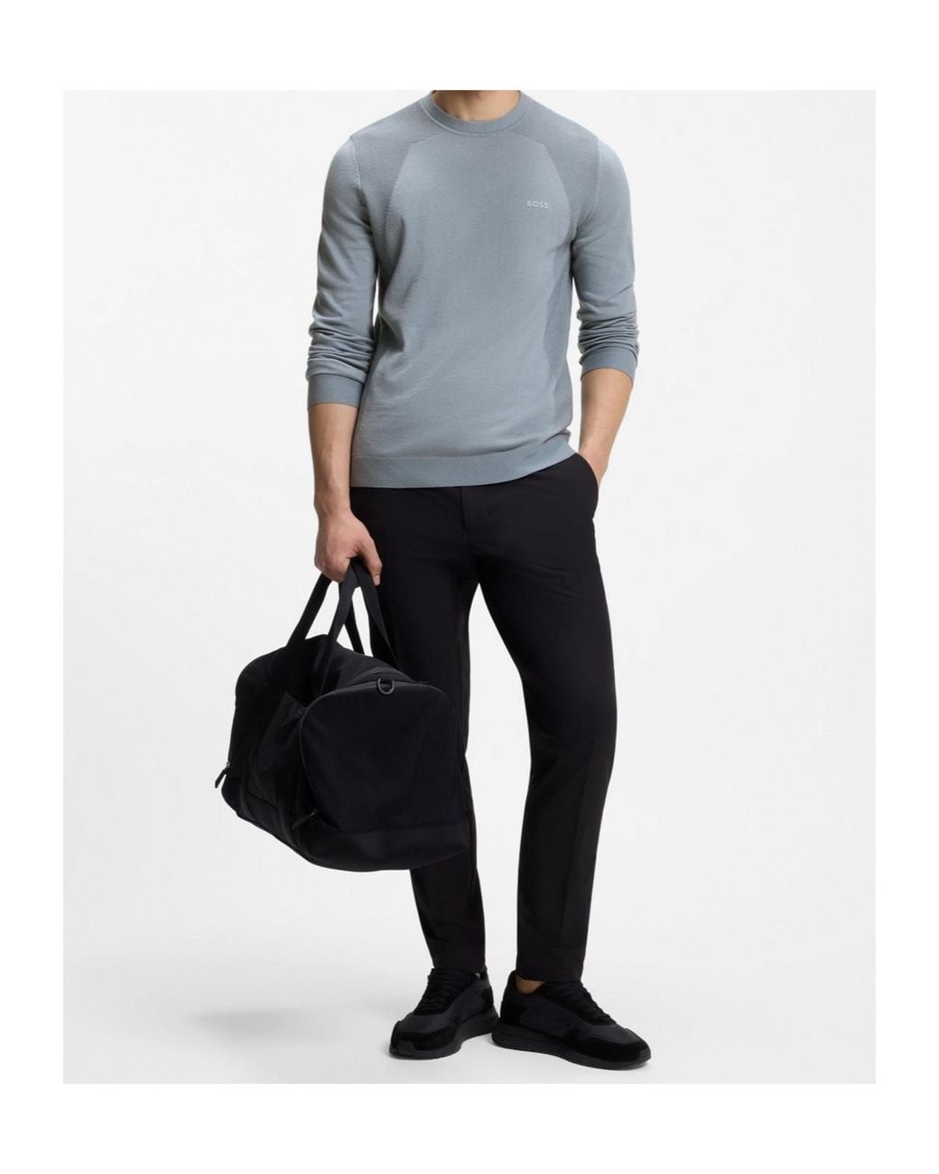 Boss Gray Cotton-Blend Sweater With Bodymapping Structure for men