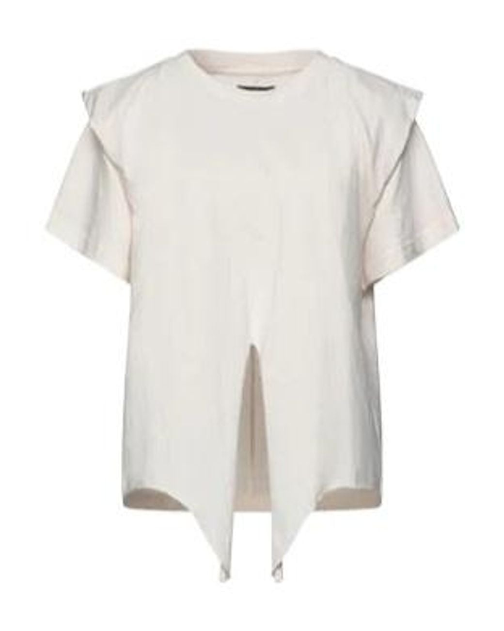 Isabel Marant White Short Sleeve T-Shirt With Ruffled Shoulders Split Tie Hem