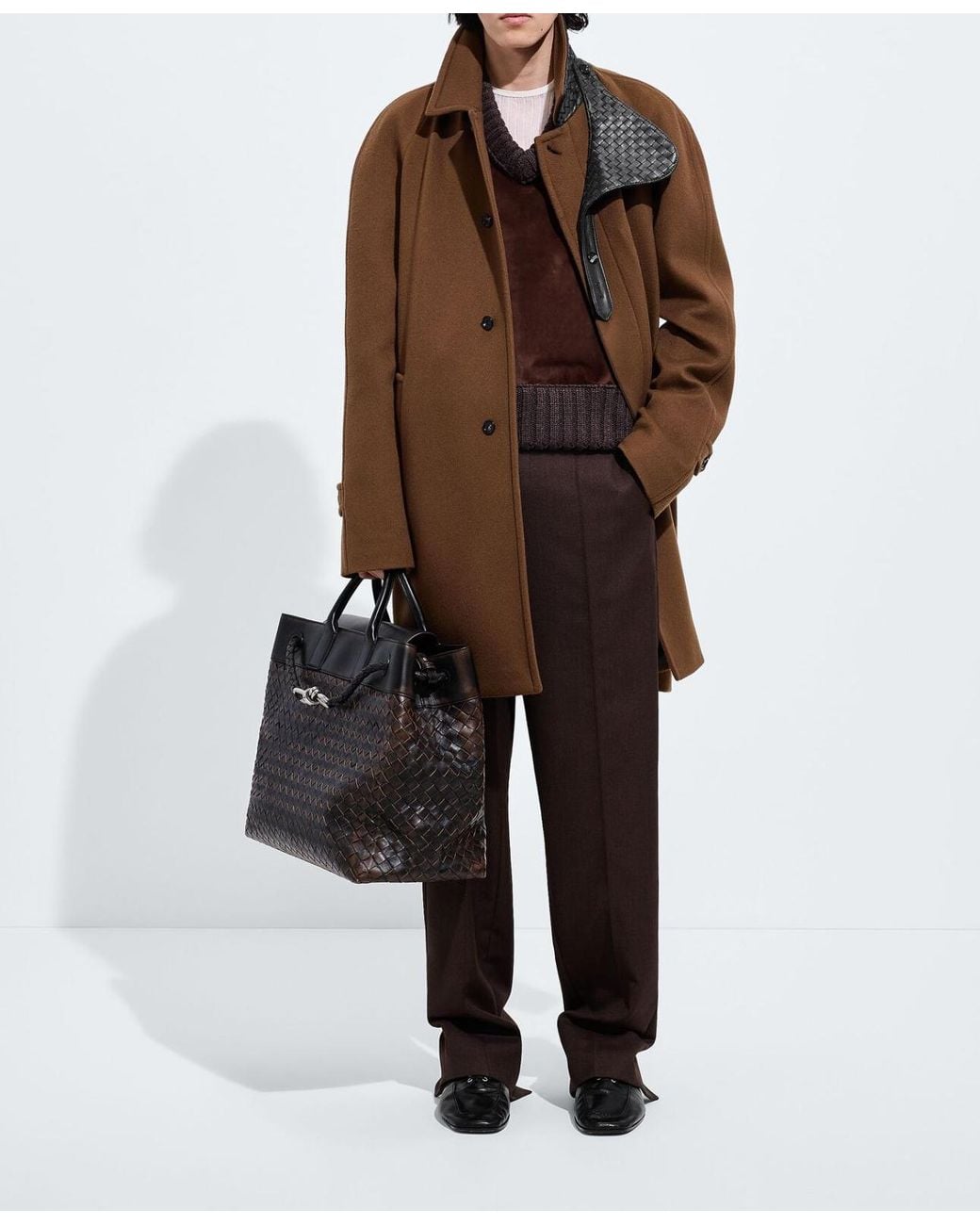 Bottega Veneta Brown Intrecciato Throat Latch Coat for men