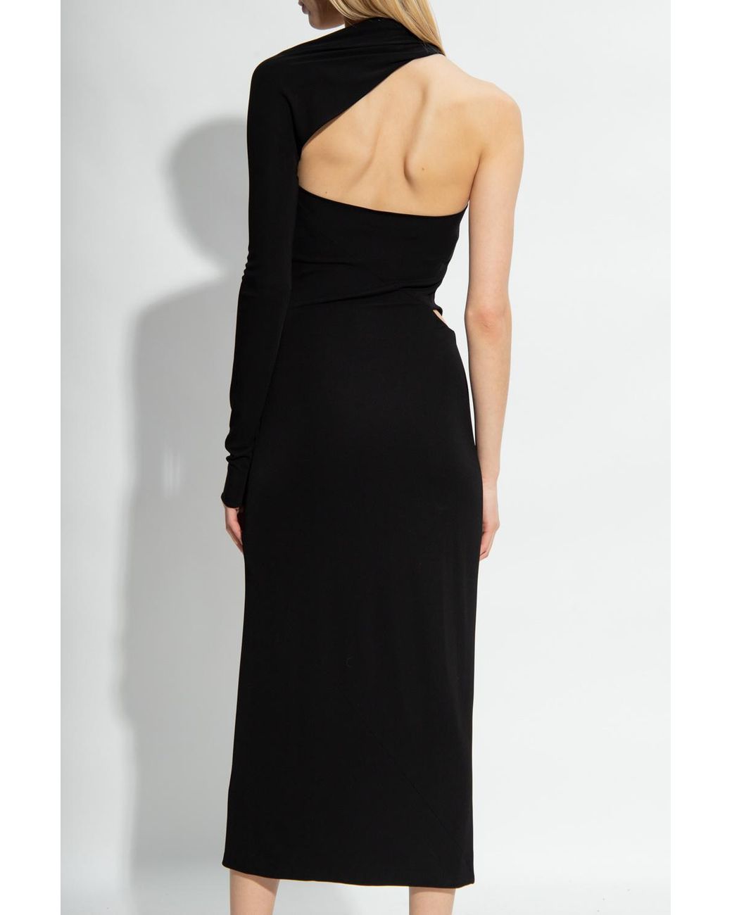 Versace Black One-Shoulder Cut Out Midi Dress