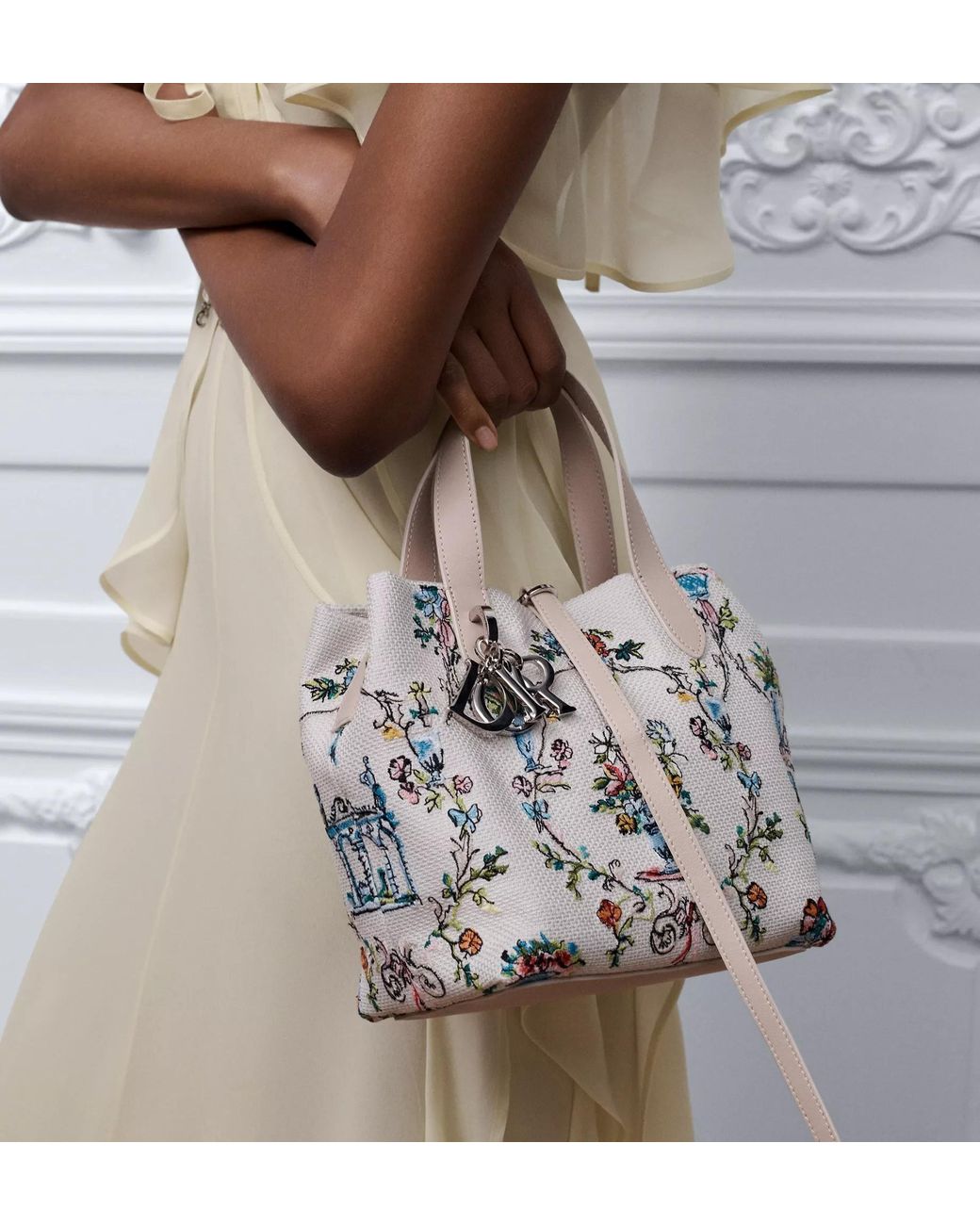 Dior White Iviera Small Toujours Vertical Tote Bag