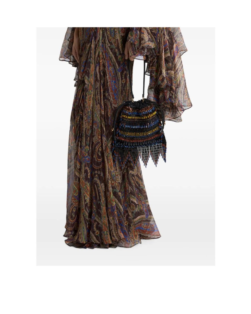 Etro Black Kalispera Beaded Fringe Shoulder Bag