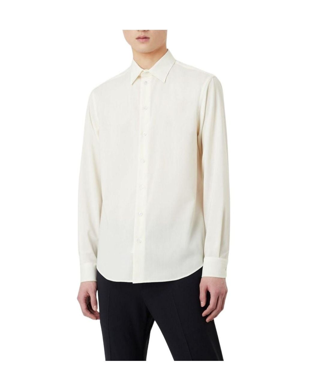 Emporio Armani White Pointcollar Longsleeve Shirt for men