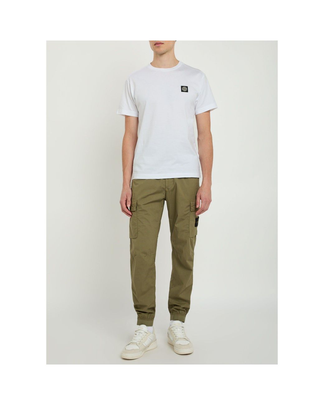 Stone Island White Compass Badge Cotton T-Shirt for men