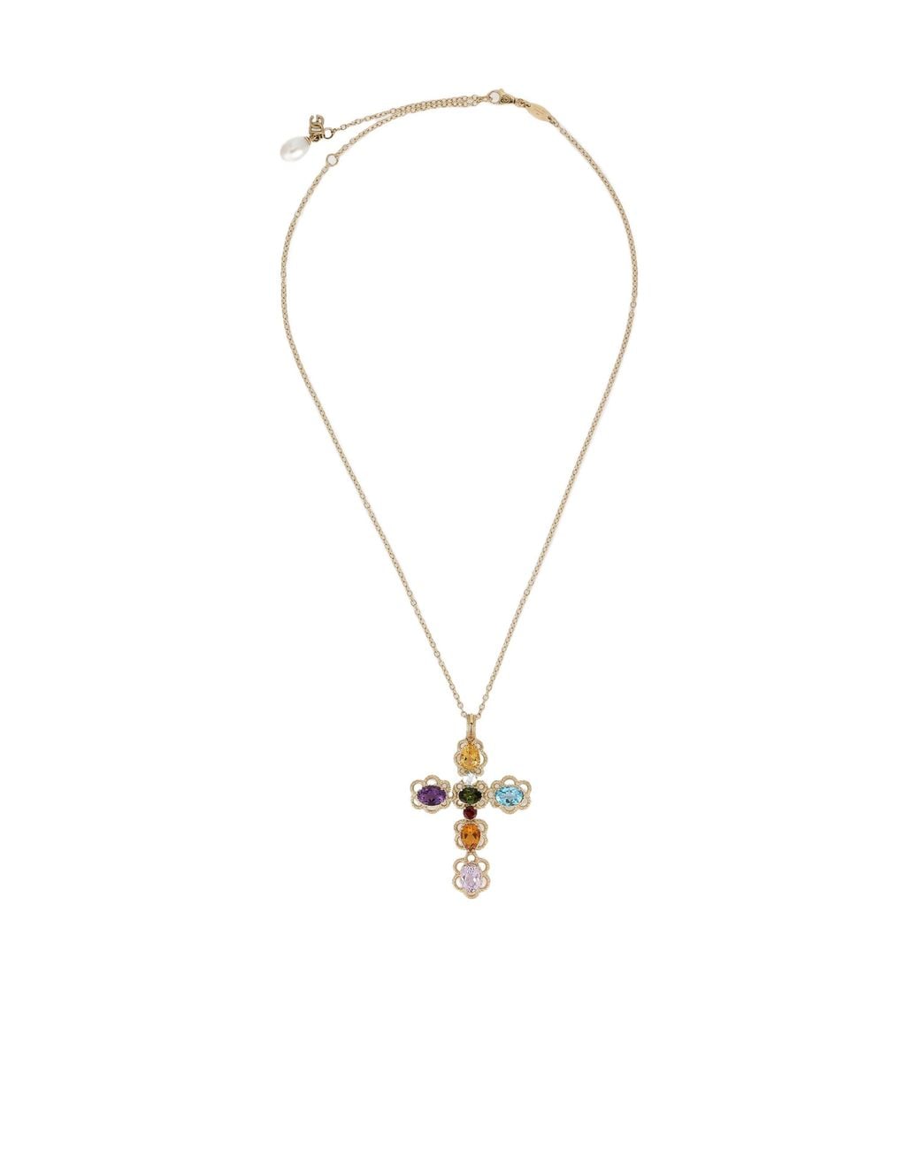 Dolce & Gabbana White 18Kt Gemstone Cross Pendant Necklace