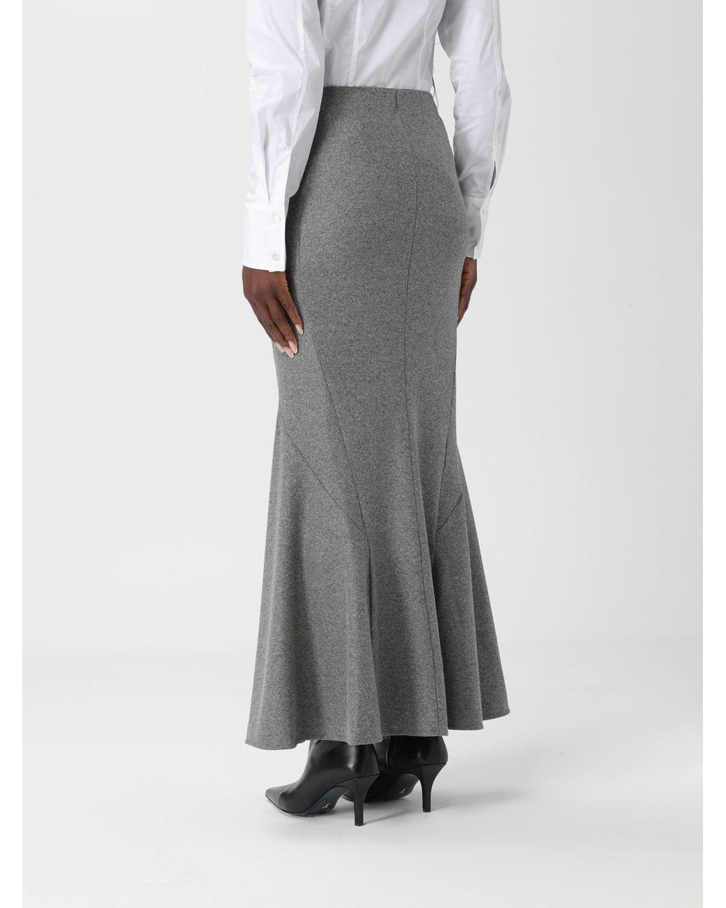 Pinko Gray Flared Midi Skirt