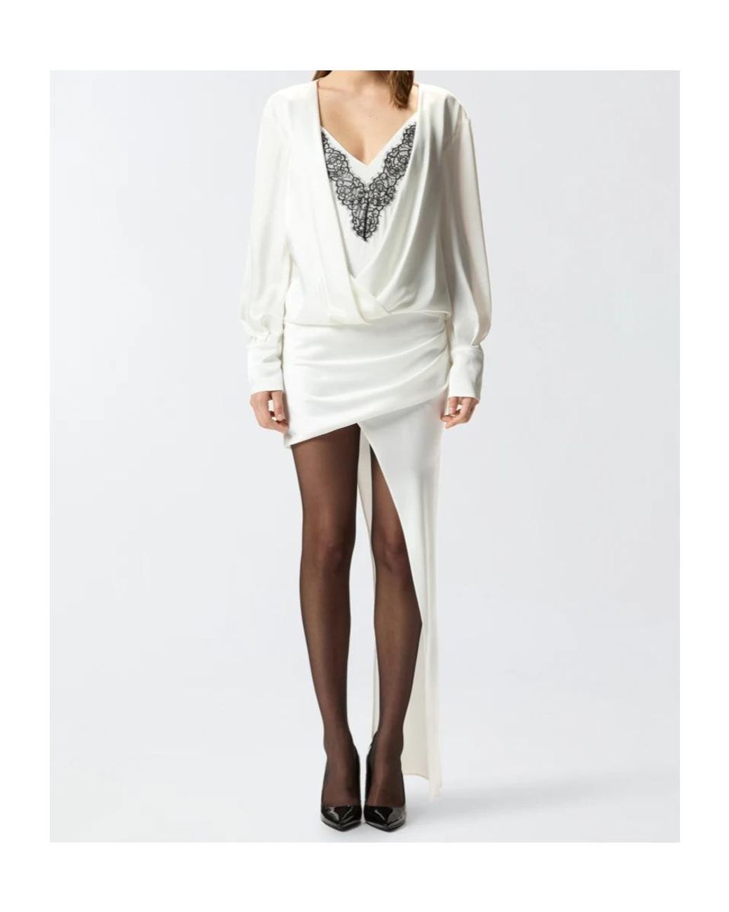 Pinko White Lace-Embellishment Mini Dress