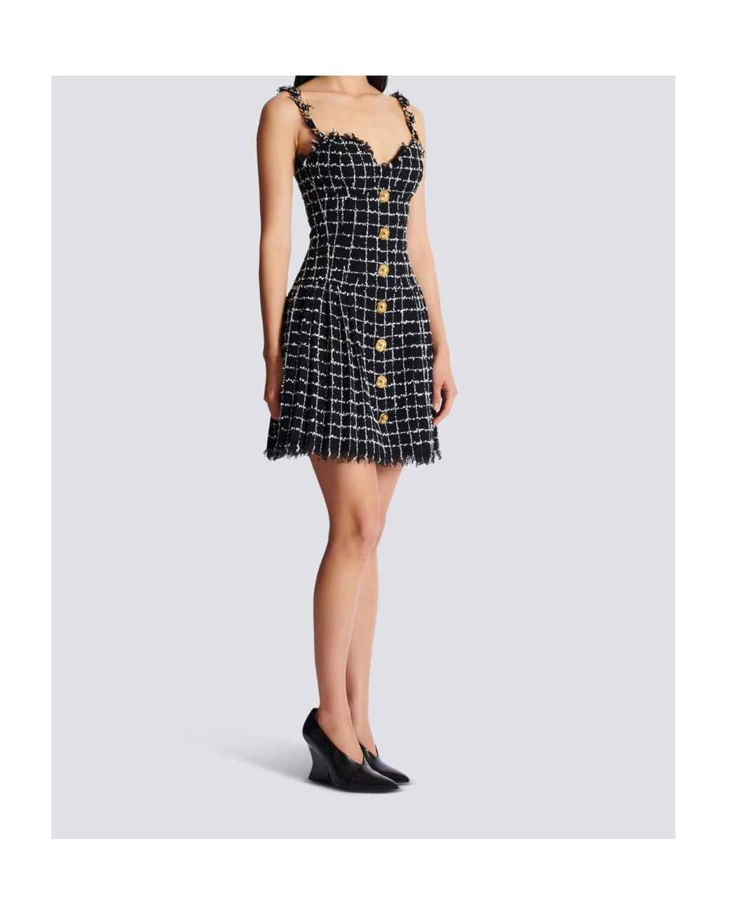 Balmain Black Tweed Dress With Chain