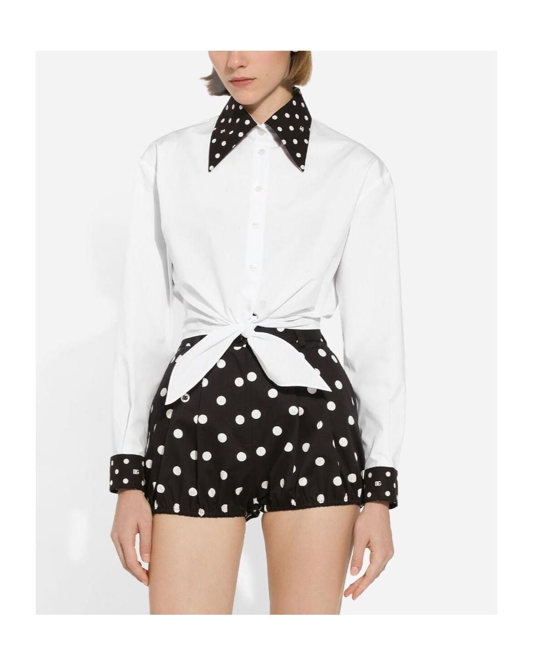 Dolce & Gabbana White Knot Detailed Cropped Poplin Shirt