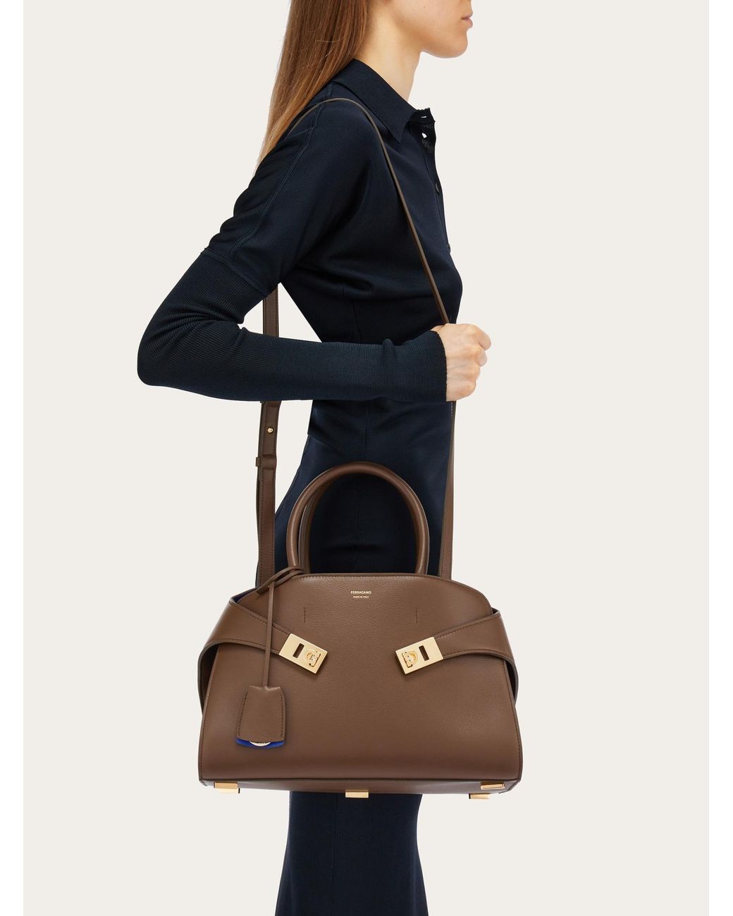 Ferragamo Brown Logo Buckle Shoulder Bag