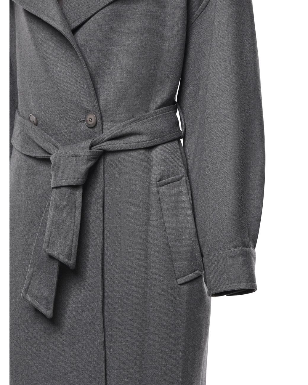 Frankie Shop Gray Double-Breasted Long-Sleeved Trench Coat