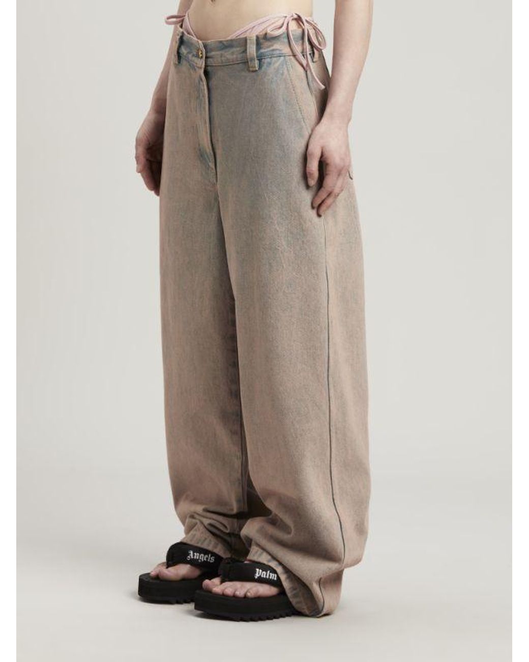 Palm Angels Gray Logo-Embroidered Overdye-Wash Jeans