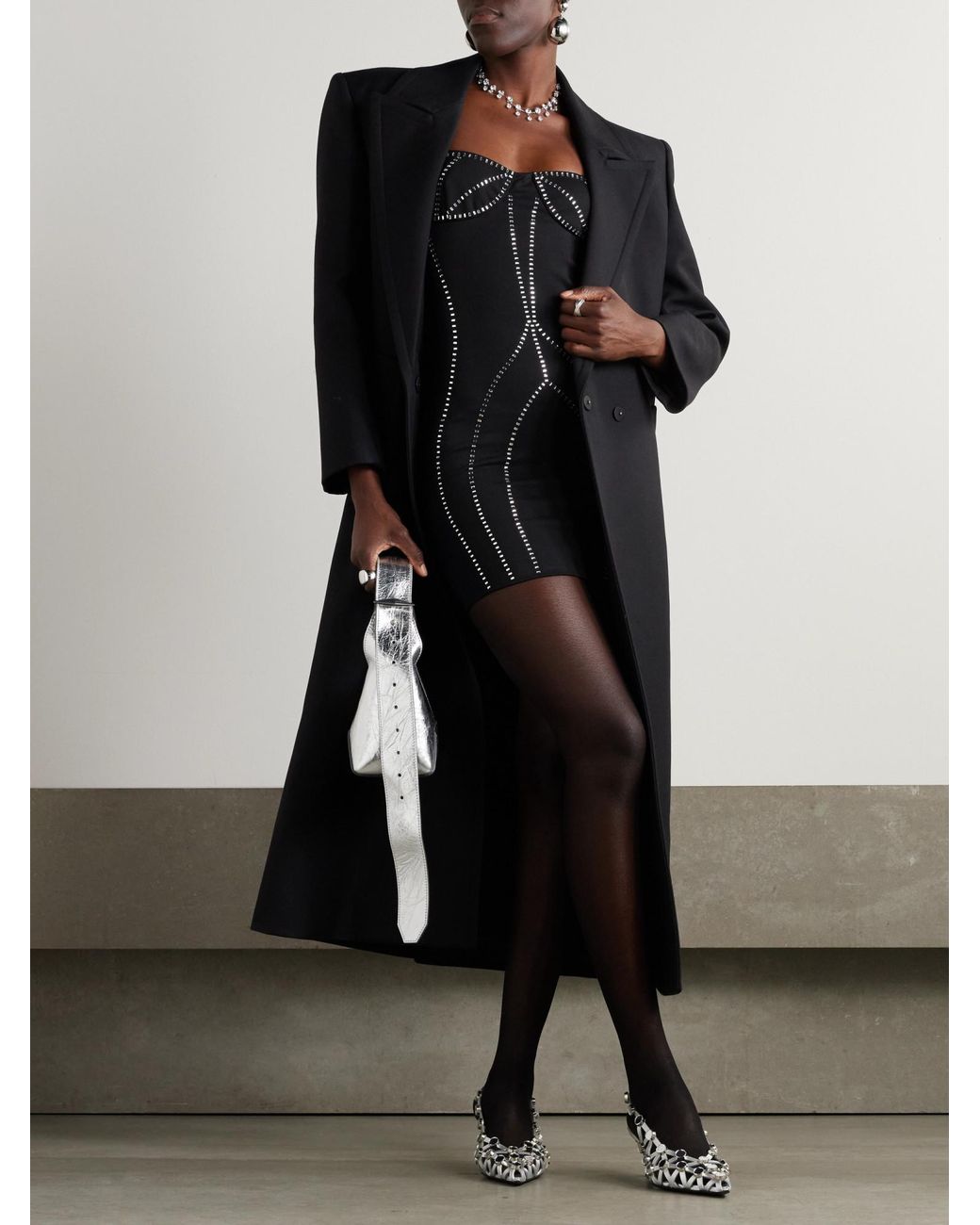 The Attico Black Crystal-Embellished Jersey Mini Dress