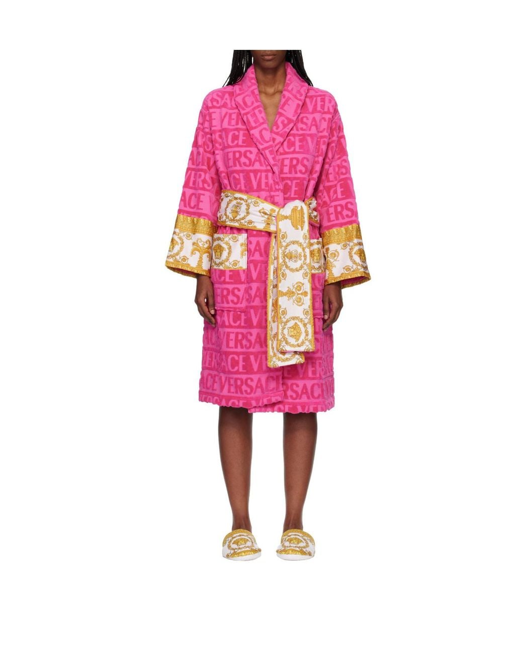 Versace Pink I Love Baroque Belted Bathrobe