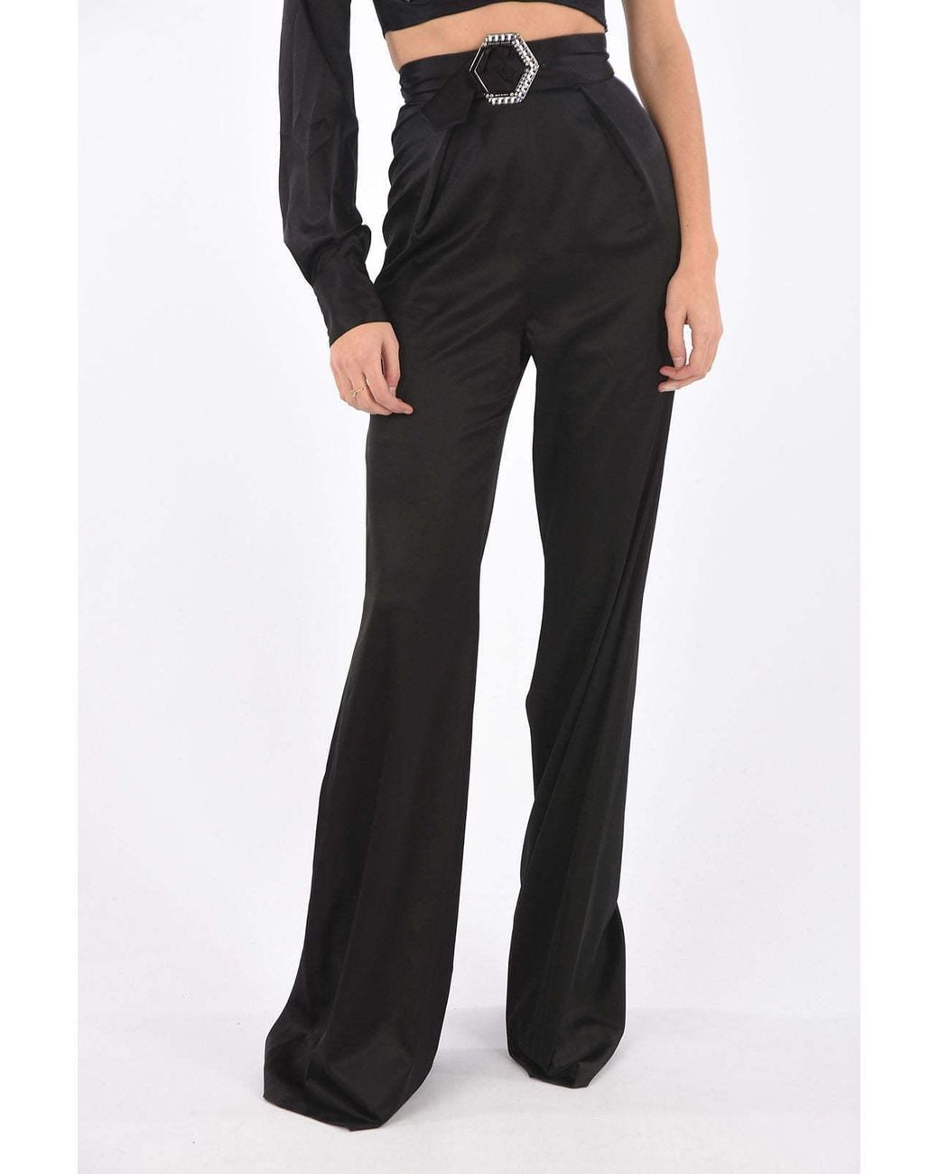 Philipp Plein Black Boot-Cut Set With One-Shoulder Crop Top