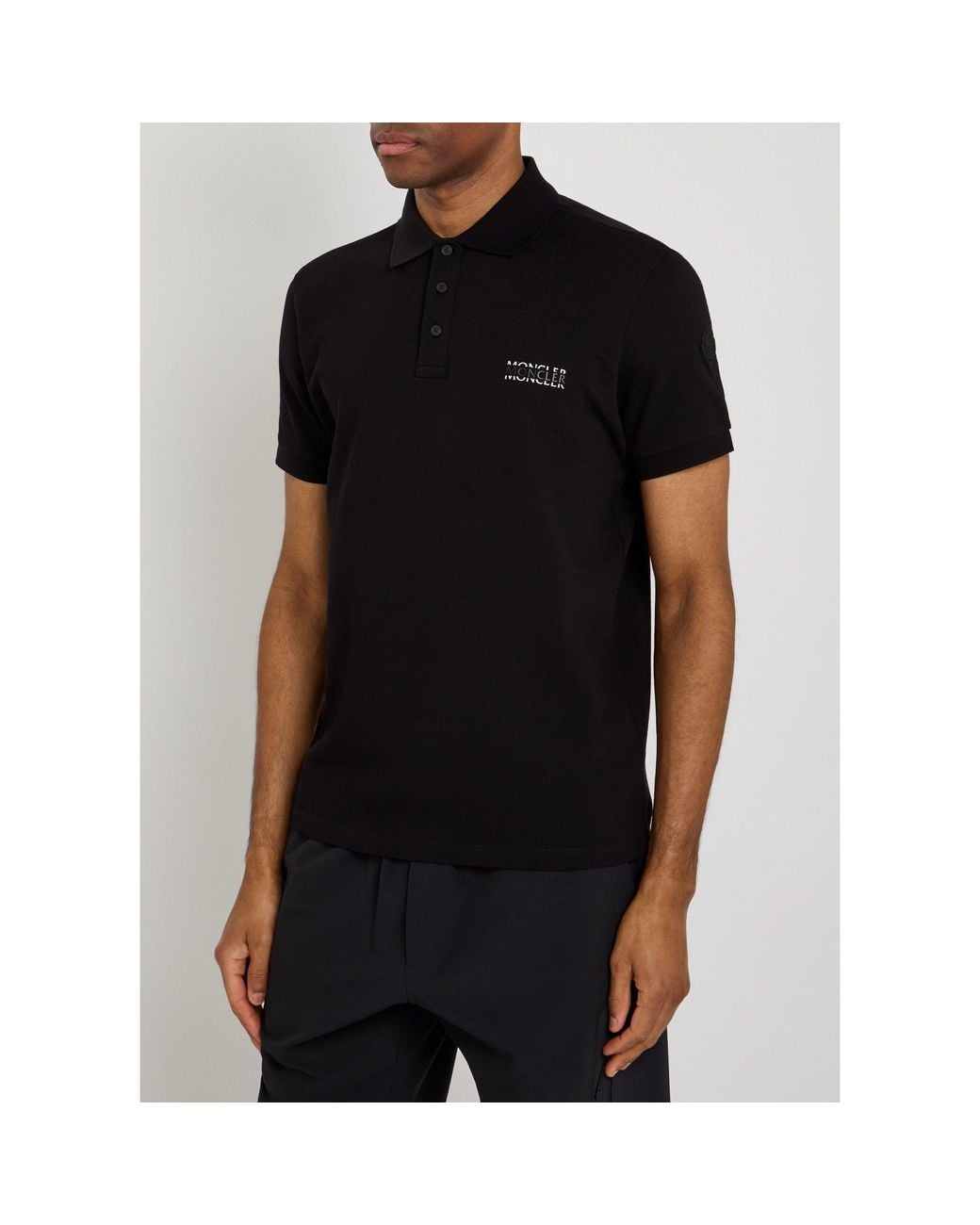 Moncler Black Simple Cotton Polo Shirt for men