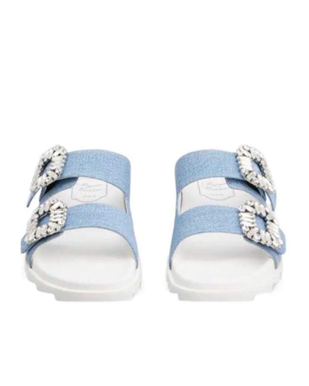 Roger Vivier Blue Slidy Viv' Strass Buckle Mules