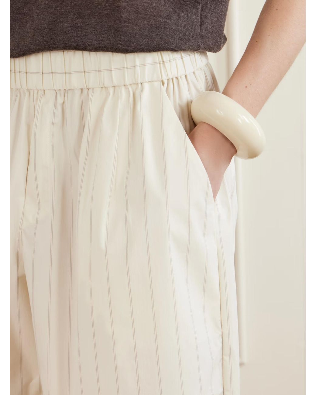 St. Agni White Striped Wide-Leg Casual Pants