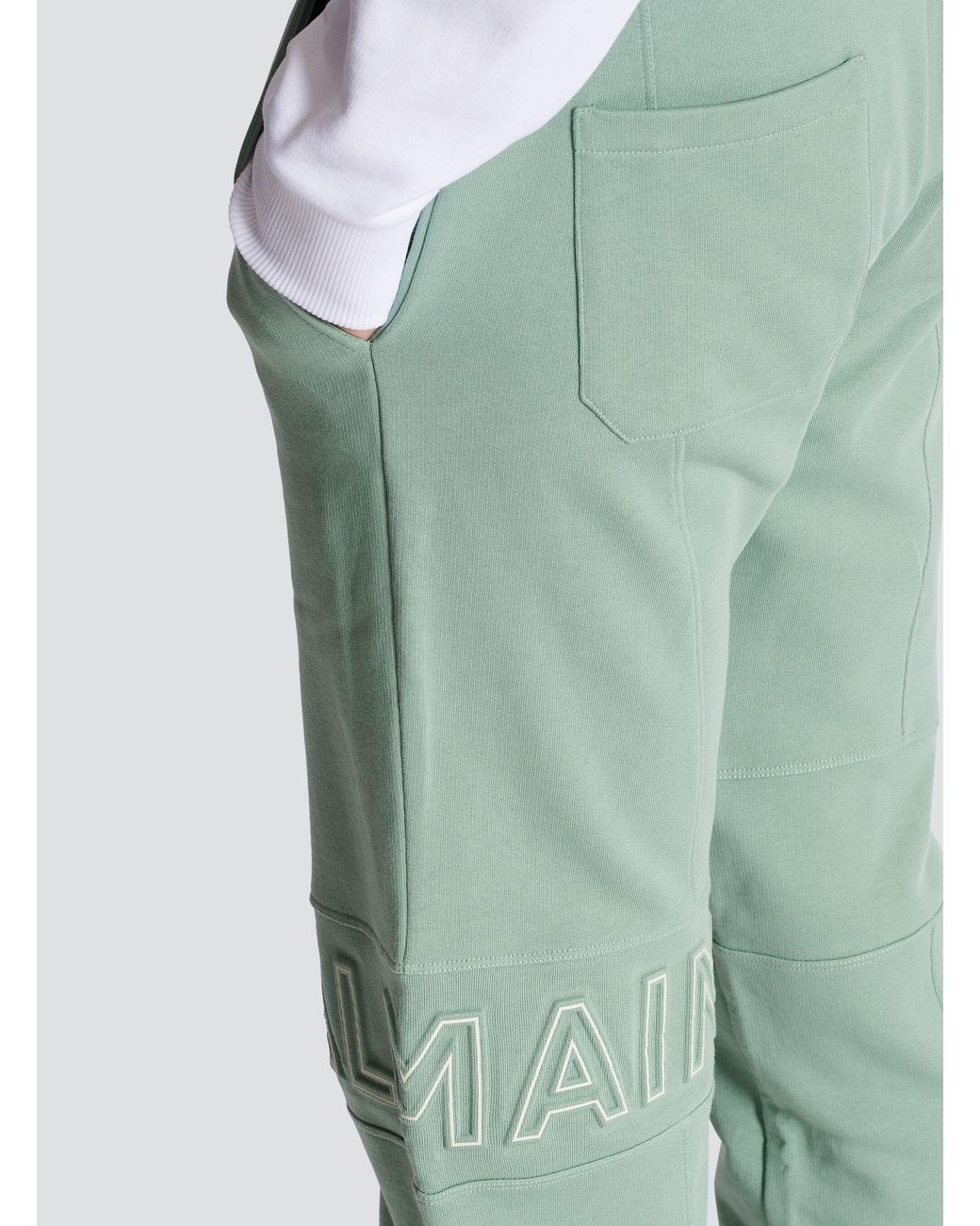 Balmain Green Embossed Logo Jogging Bottoms for men