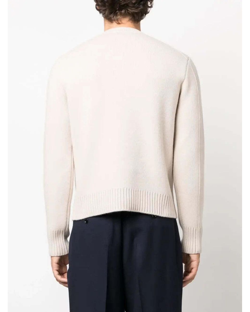Lanvin White Round-Neck And Long-Sleeved Sweater for men