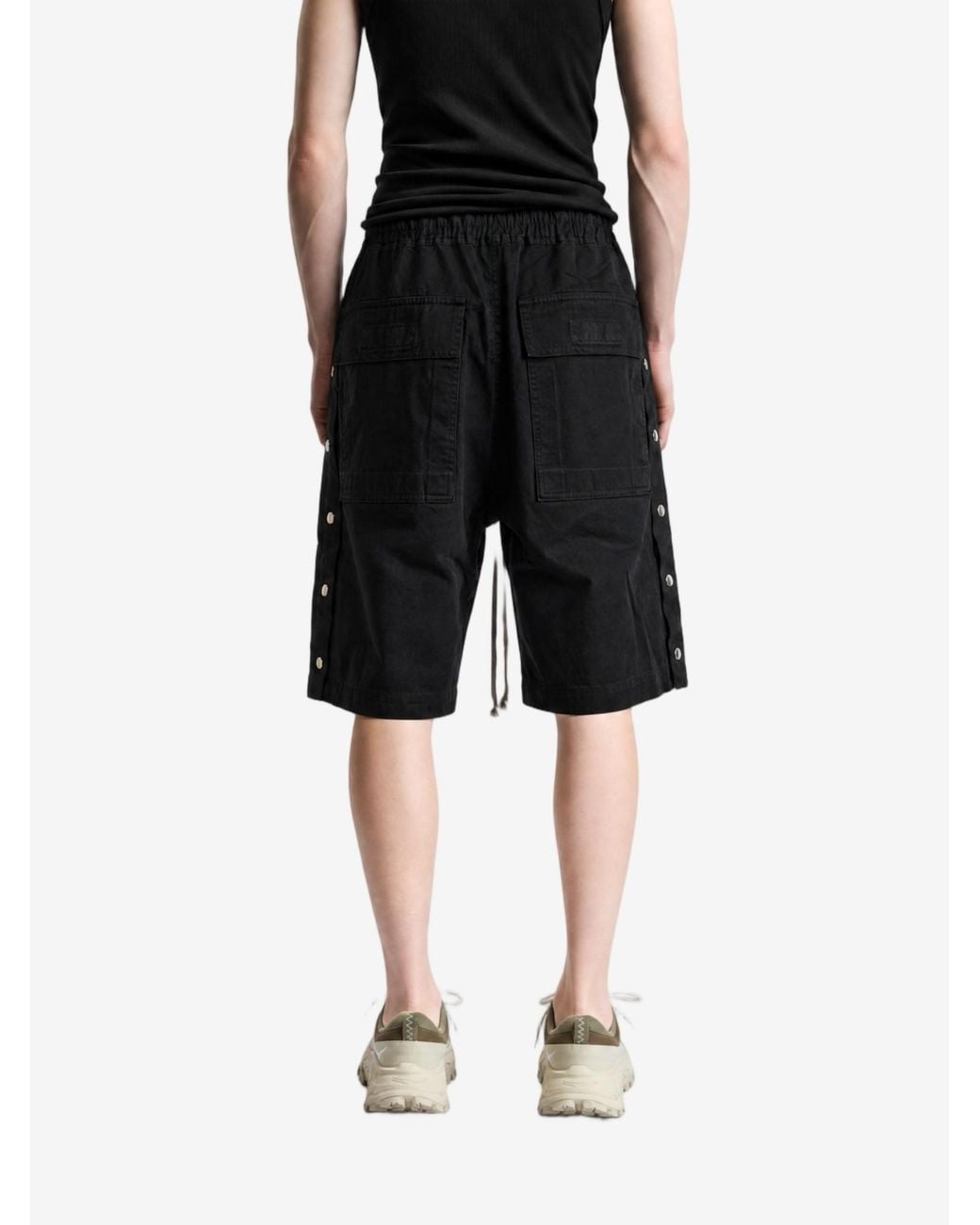 Rick Owens Black Pusher Press-Stud Drawstring Shorts for men