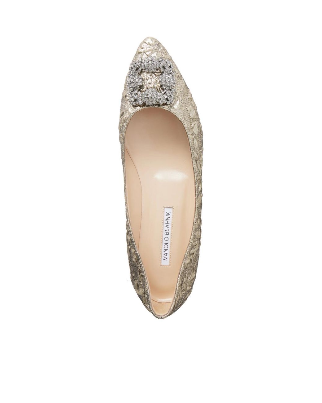 Manolo Blahnik Natural Crystal-Embellished Metallic Jacquard Ballet Flats