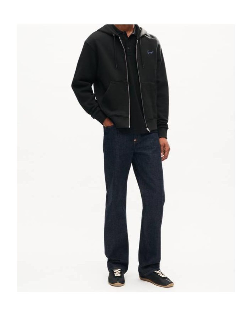 KENZO Black Signature Embroidered Zip Up Hoodie for men