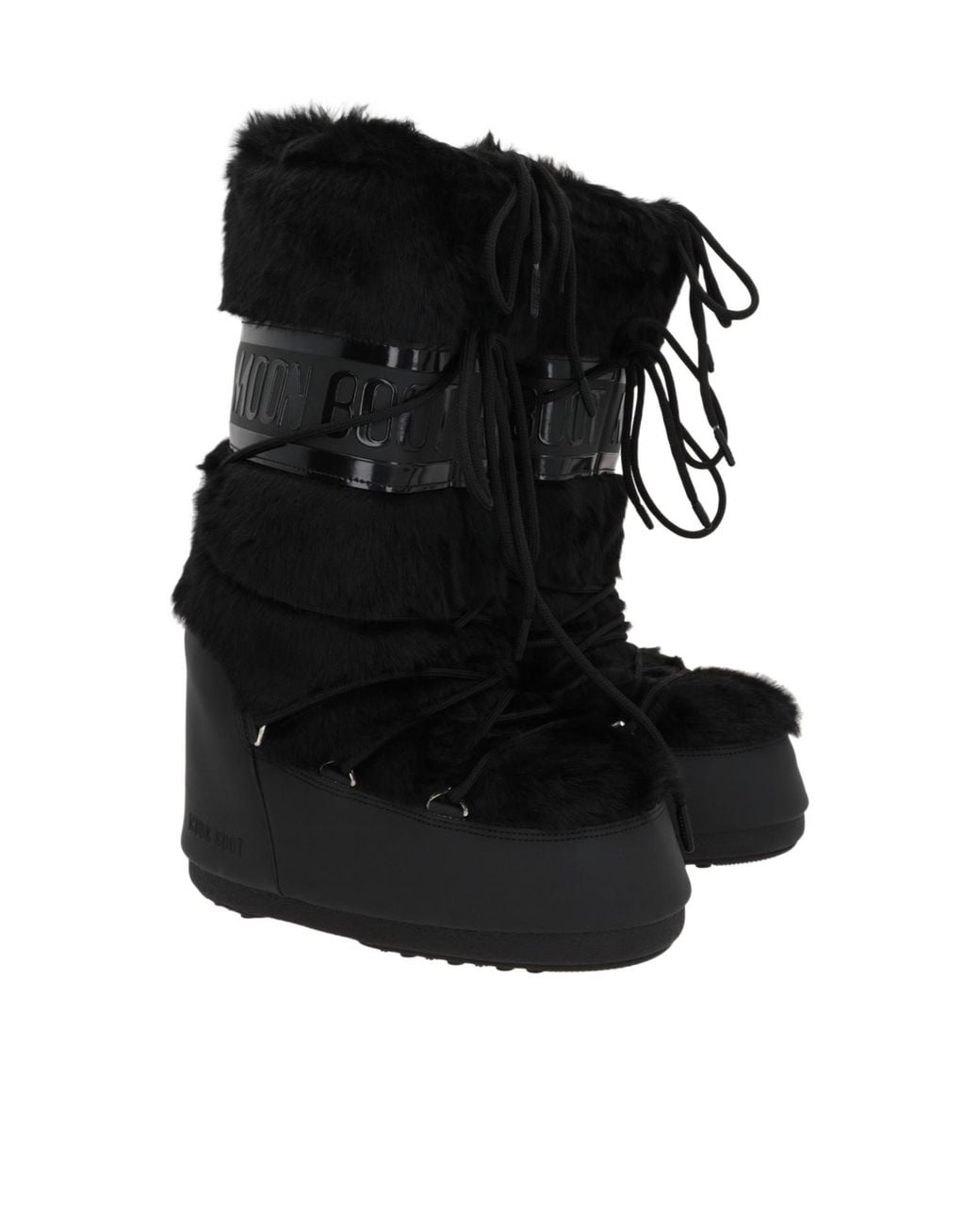 Moon Boot Black Faux Fur Lace-Up Boots for men