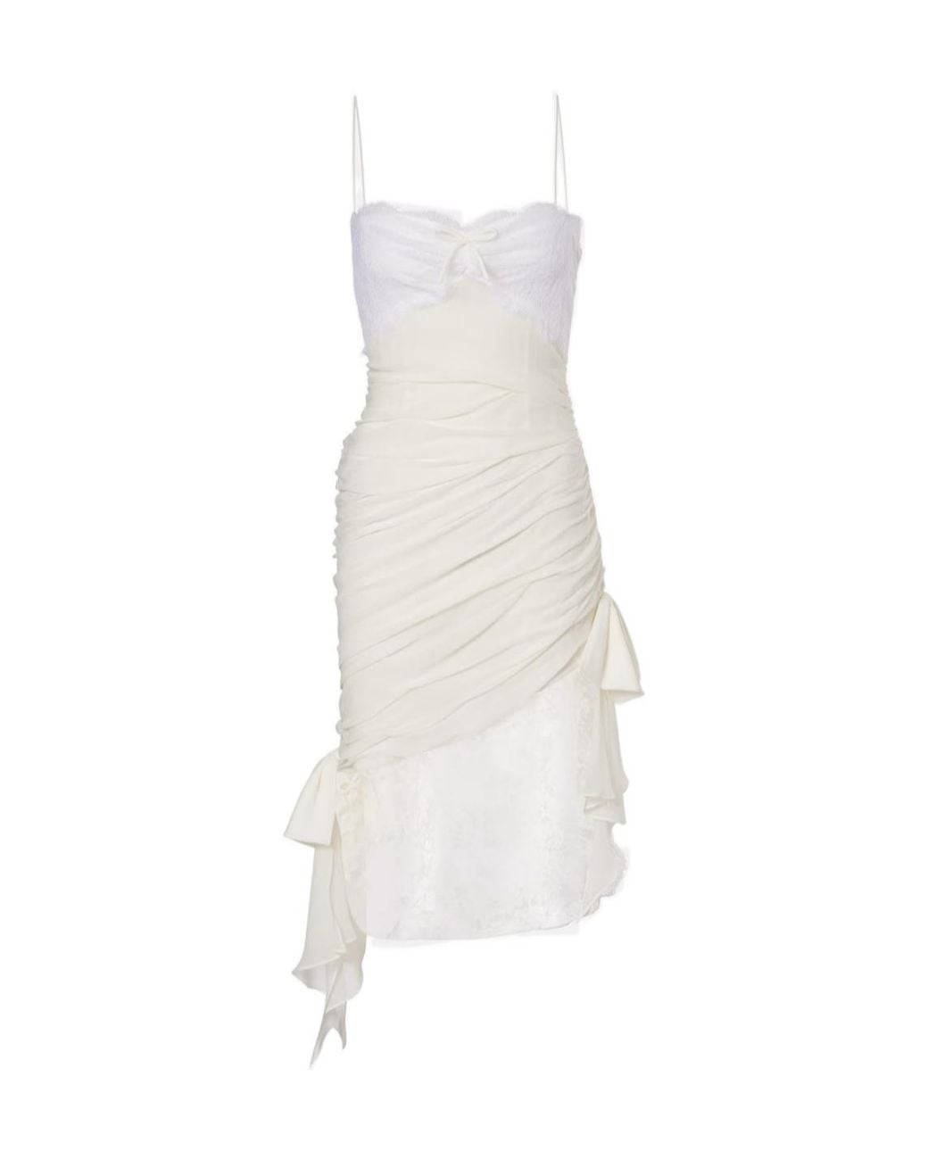 Alessandra Rich White Lace-Trimmed Silk Georgette Midi Dress