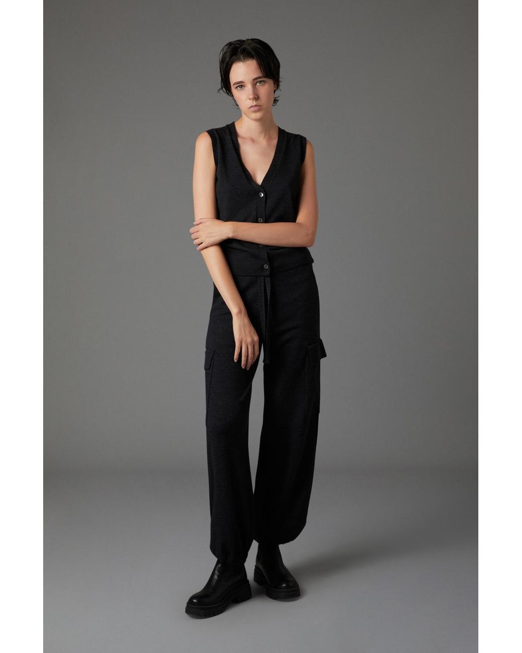 P.A.R.O.S.H. Black Drawstring Wool-Blend Cargo Trousers