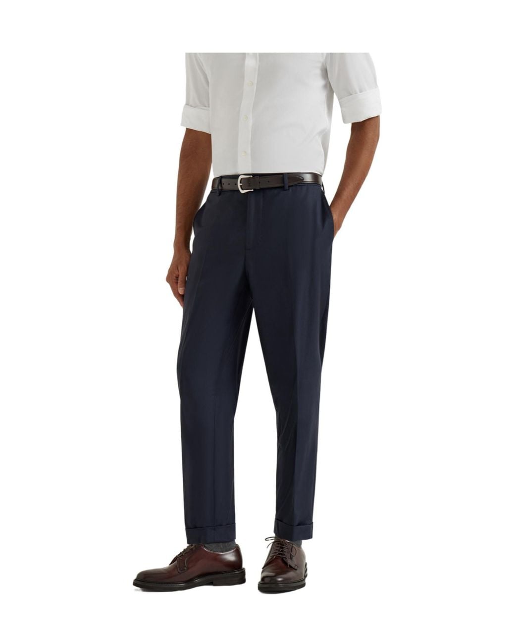 Brunello Cucinelli Blue Super 150S Virgin Wool Four Season Batavia Trousers for men