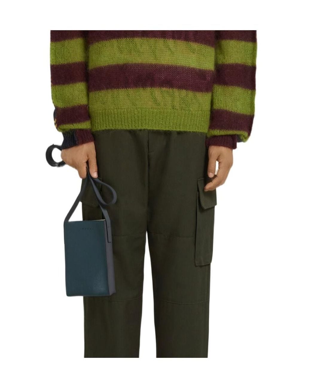 Marni Green Logo-Debossed Leather Crossbody Bag for men