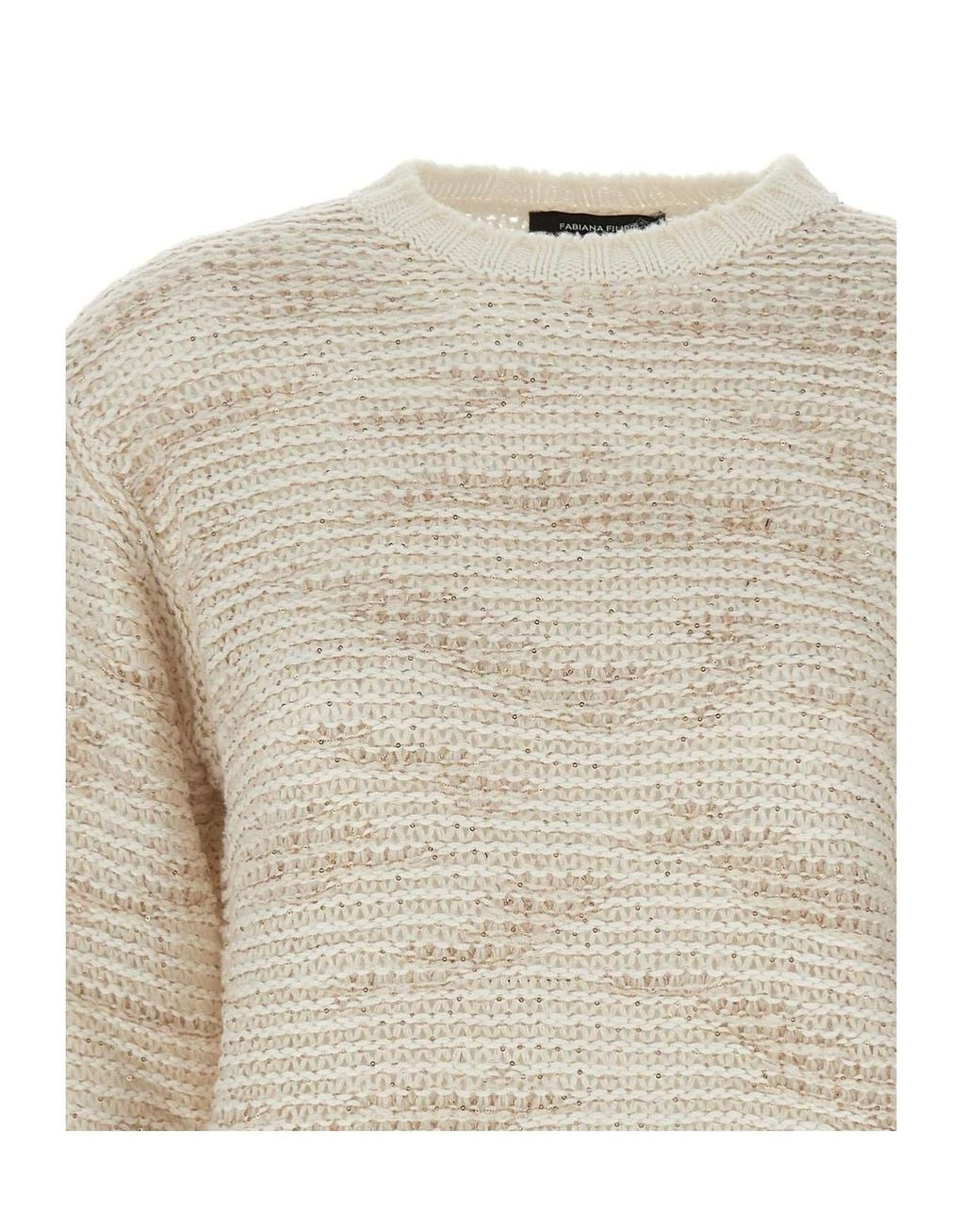 Fabiana Filippi Natural Sequined Cable Knit Sweater