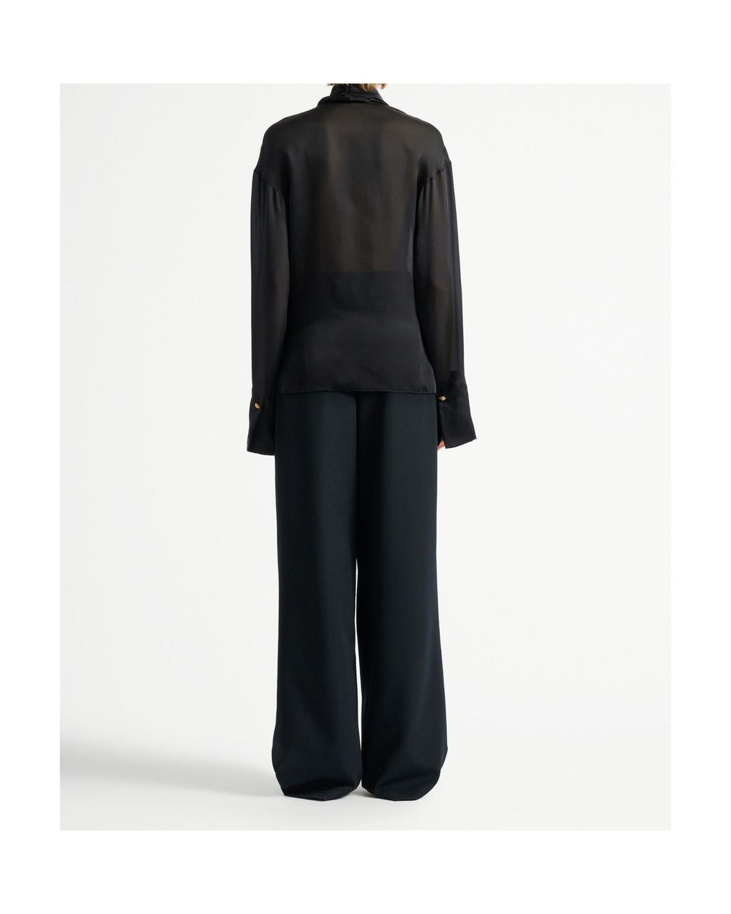 Balmain Black Silk Tie Collar Shirt