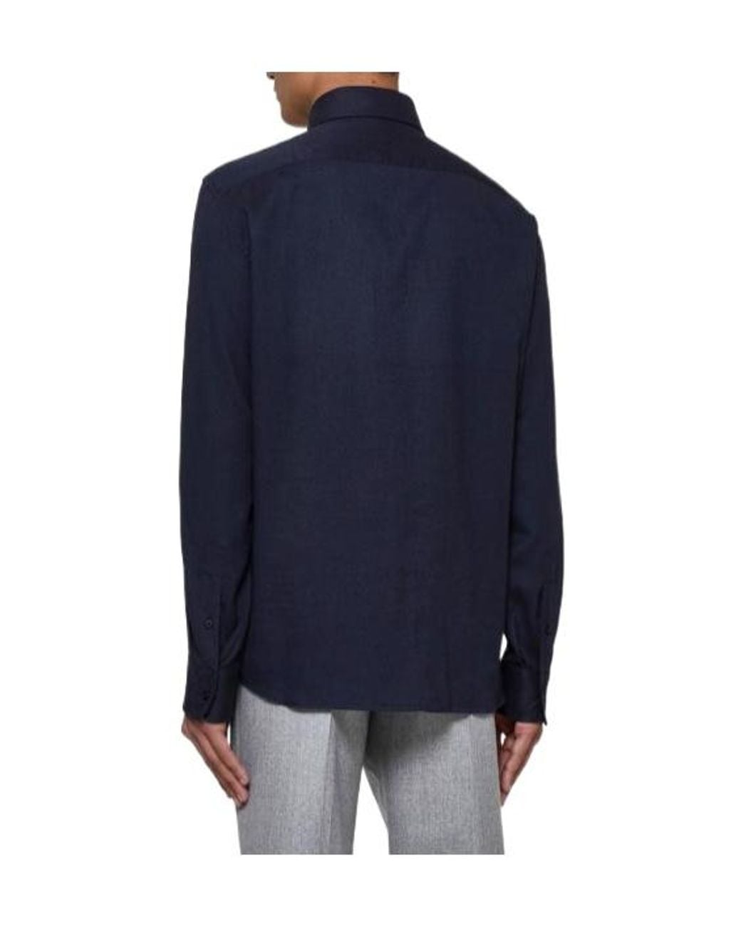 Brunello Cucinelli Blue Long-Sleeved Buttoned Shirt for men