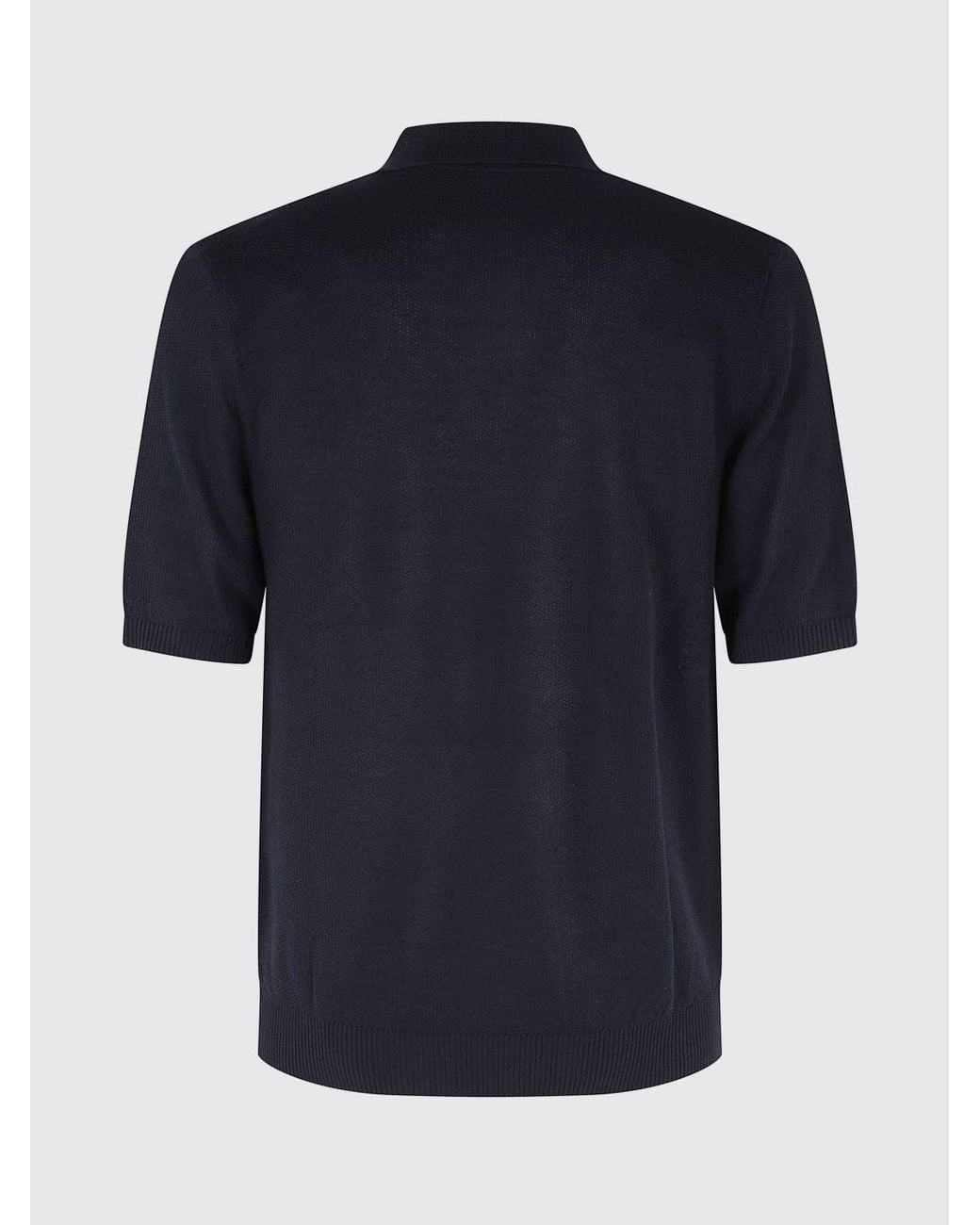 Eleventy Black Short-Sleeved Knitted Polo Shirt for men