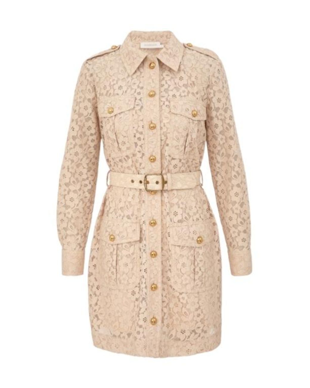 Zimmermann Natural Floral-Lace Belted Mini Dress