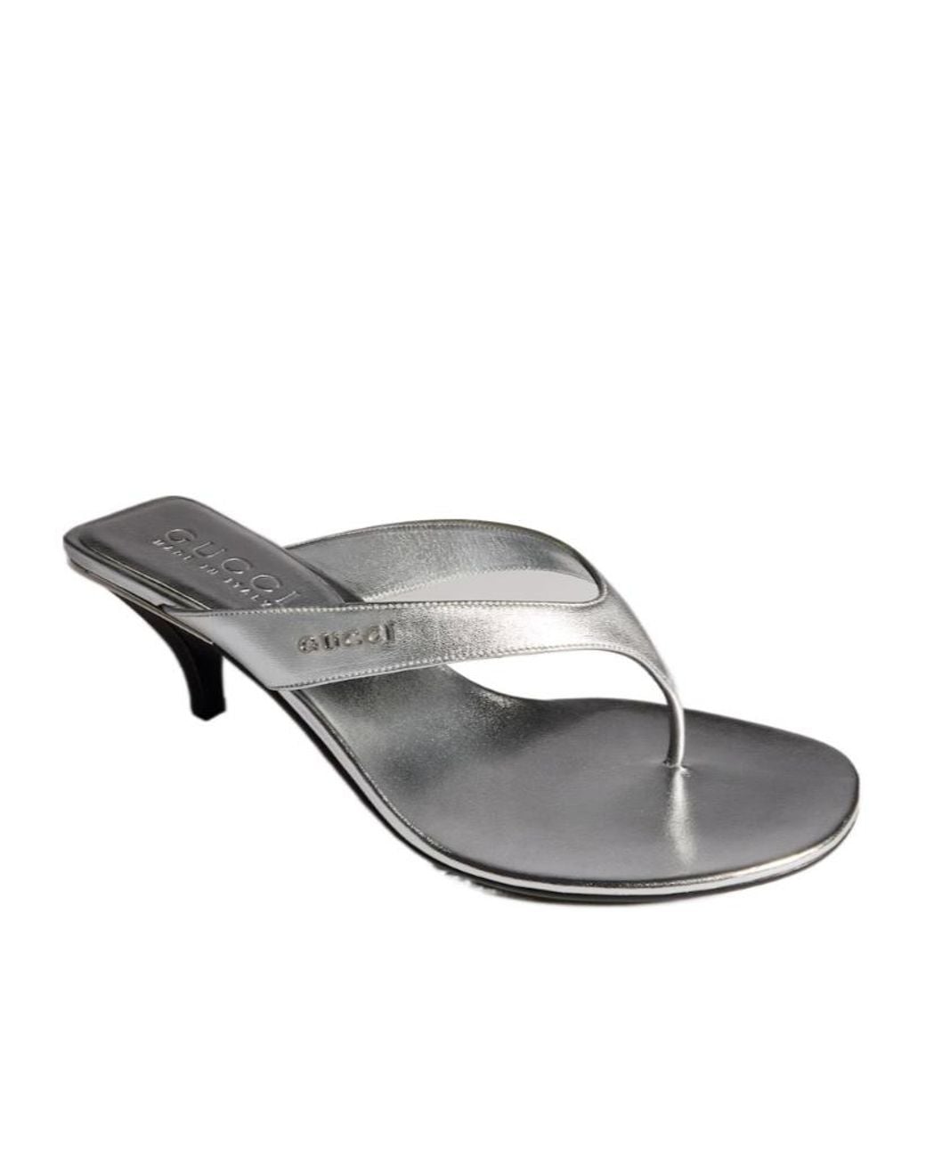 Gucci White Thong Logo Heeled Sandals