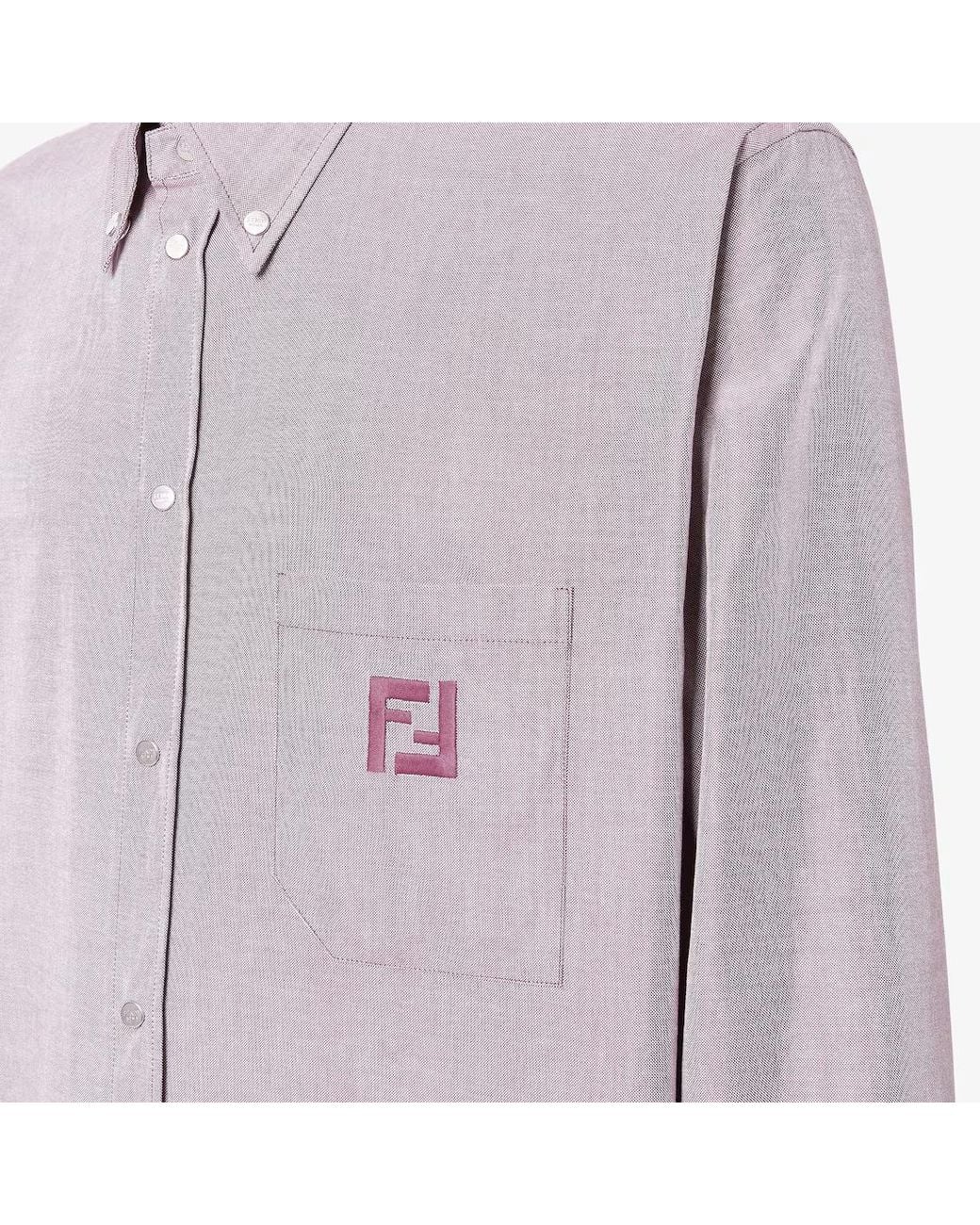 Fendi Purple Logo Embroidered Bown-Down Oxford Shirt for men