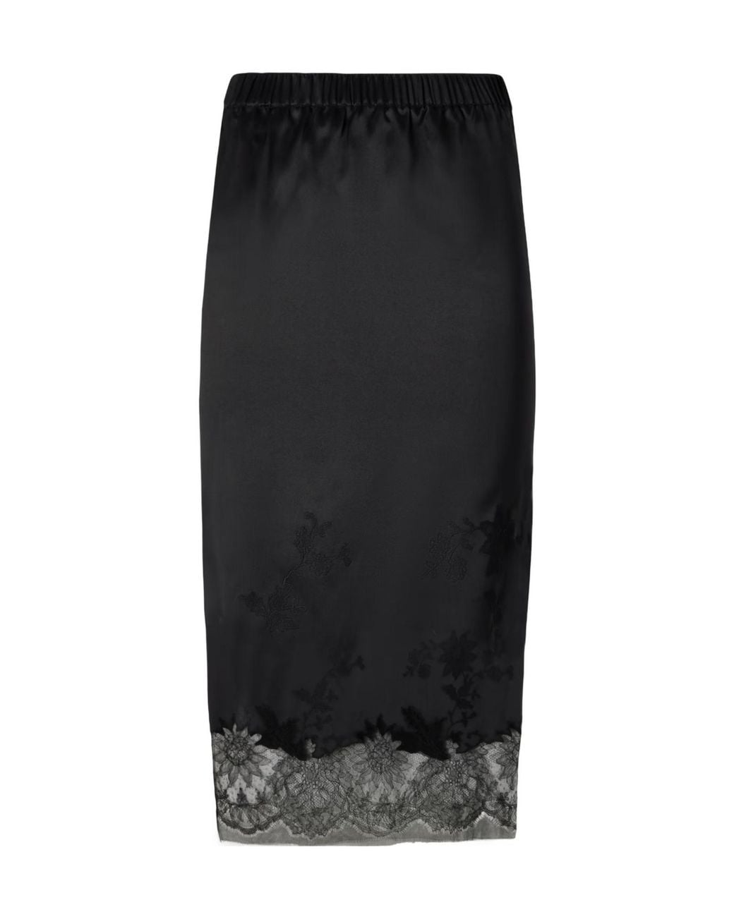 Carine Gilson Black Lace-Trimmed Silk-Satin Skirt