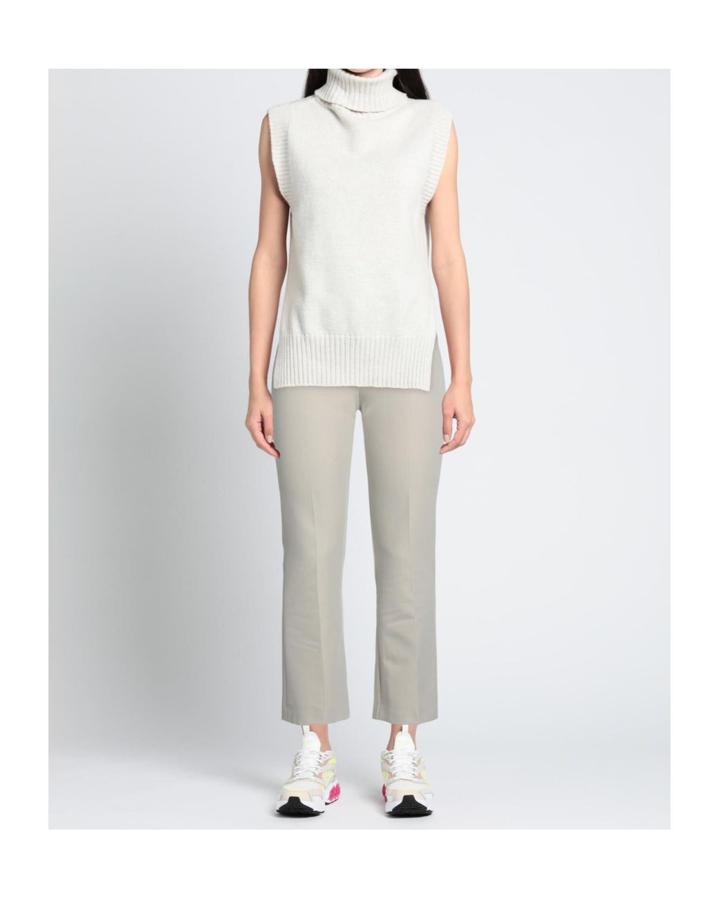 Max Mara Gray Solid Twill Stretch Pants