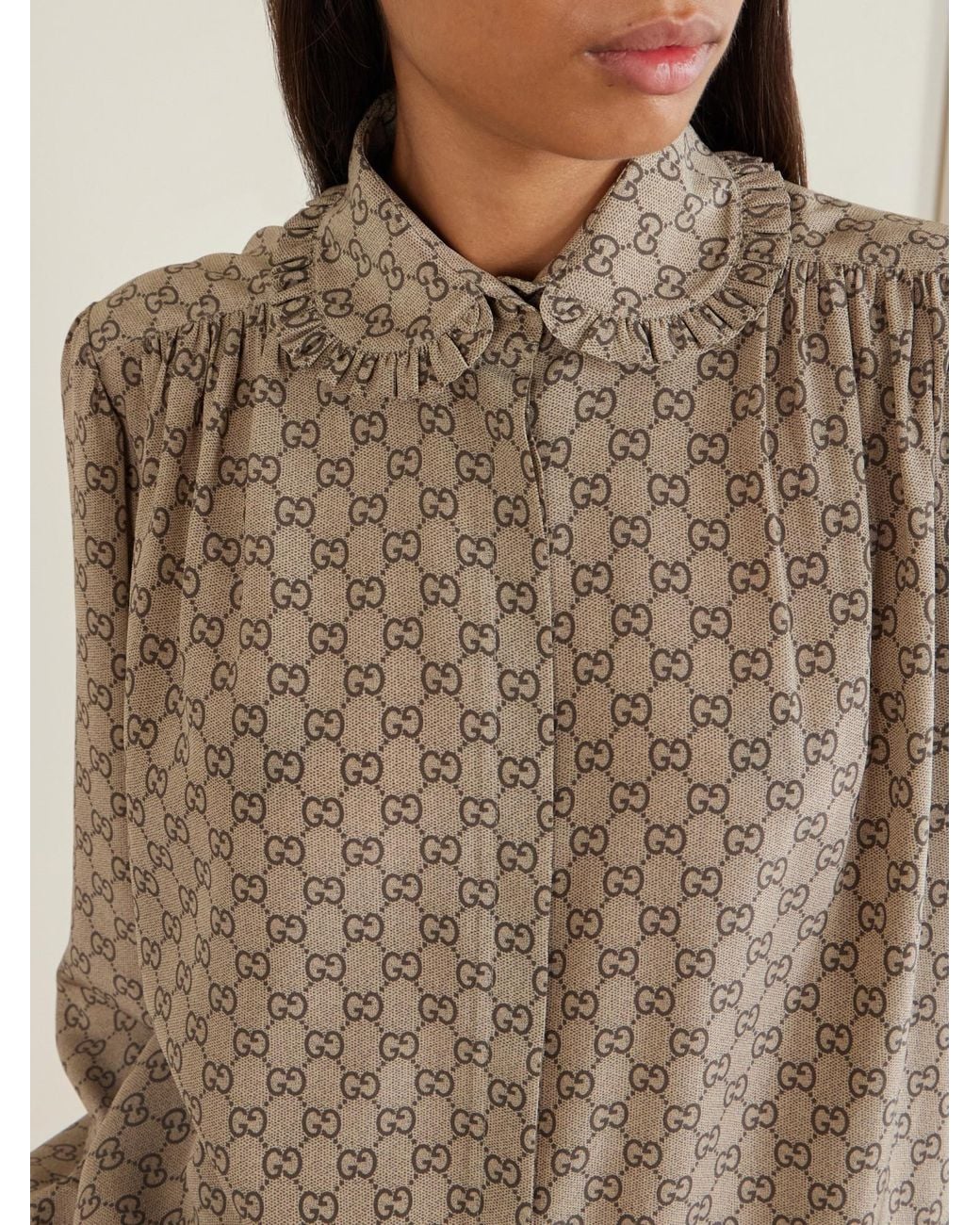 Gucci Brown Printed Crêpe De Chine Shirt