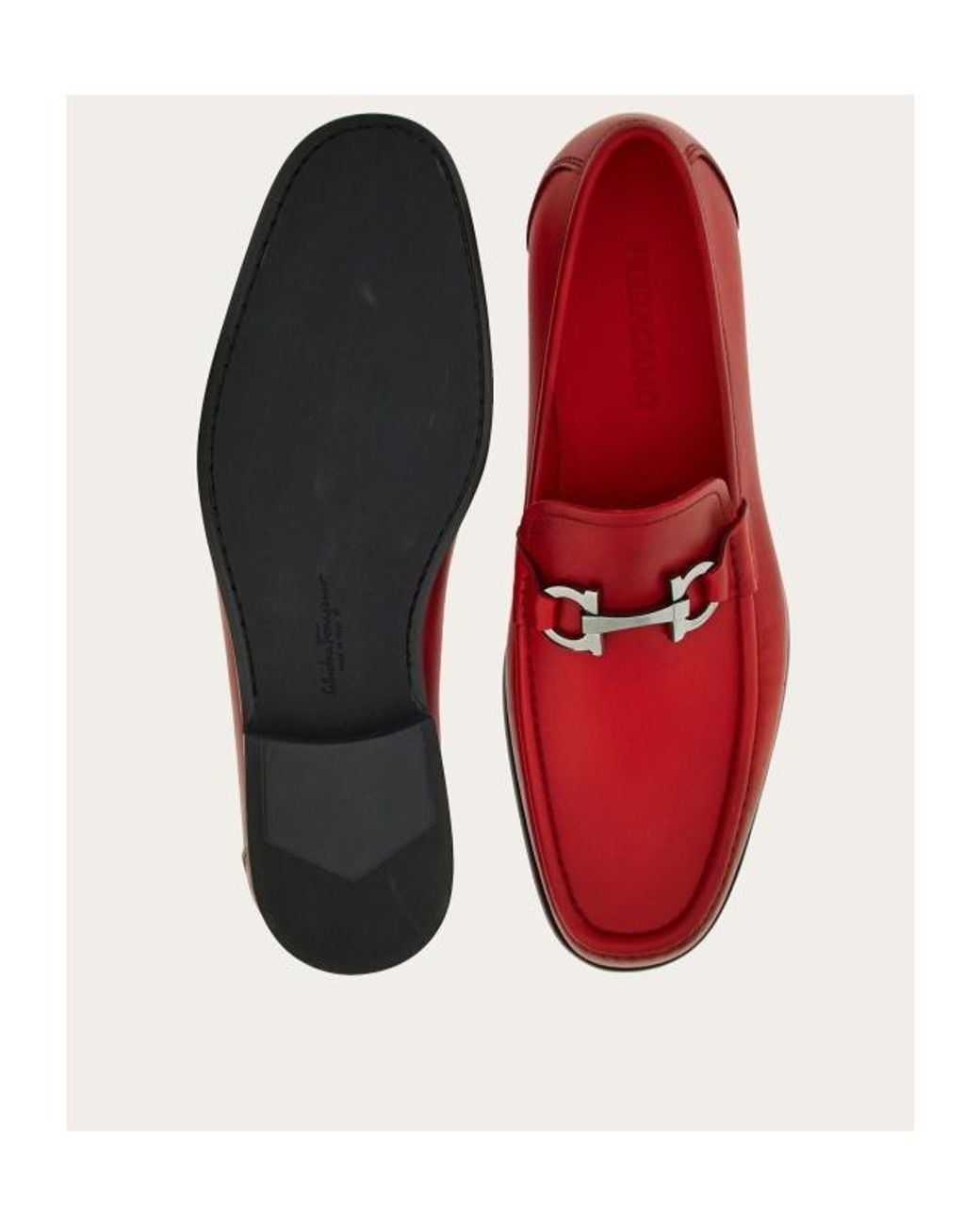 Ferragamo Red Gancini Buttoned Loafers for men